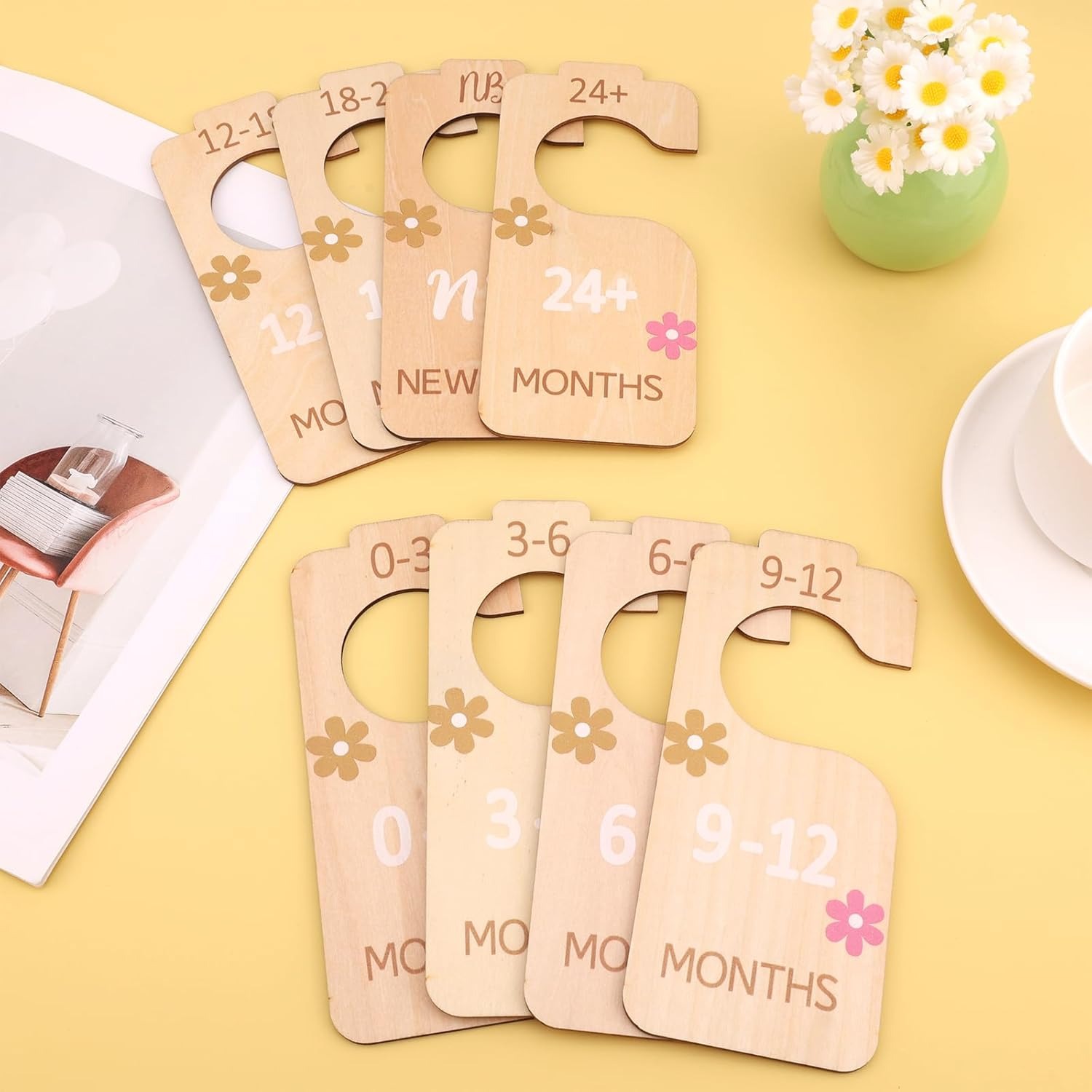 8Pcs Nursery Hanger Dividers, Wooden Baby Closet Dividers Sorting 8 Sizes Baby Clothes Organizer Dividers Closet Hangers Dividers Baby Wardrobe Dividers for Parents image number 2