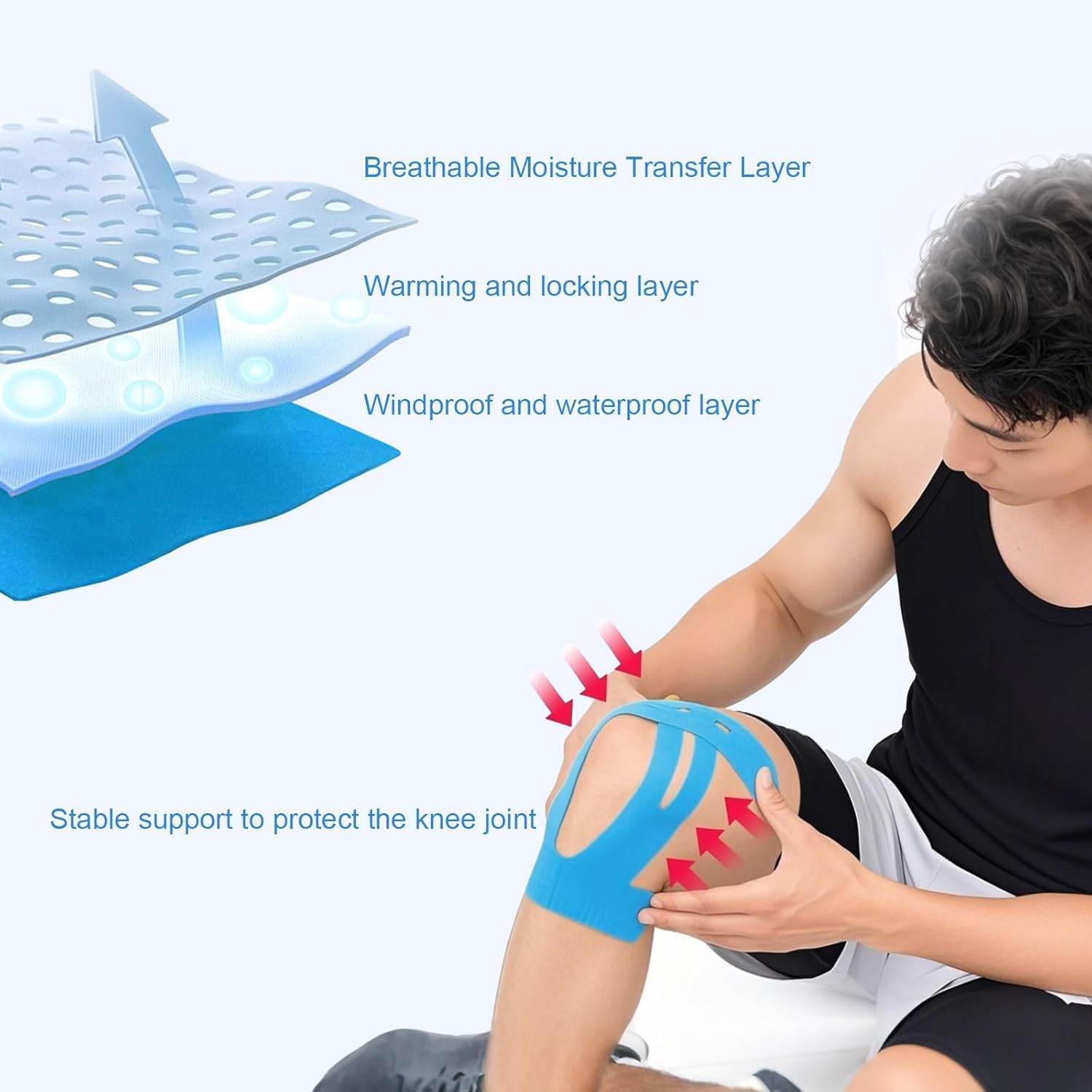 IONPSHG 12Pcs Precut Kinesiology Tape for Knees &ndash; Elastic Knee Support & Stability, Pain Relief, Waterproof & Breathable Athletic Tape for Sports Injury Recovery, Hypoallergenic & Long-Lasting Adhesion image number 6