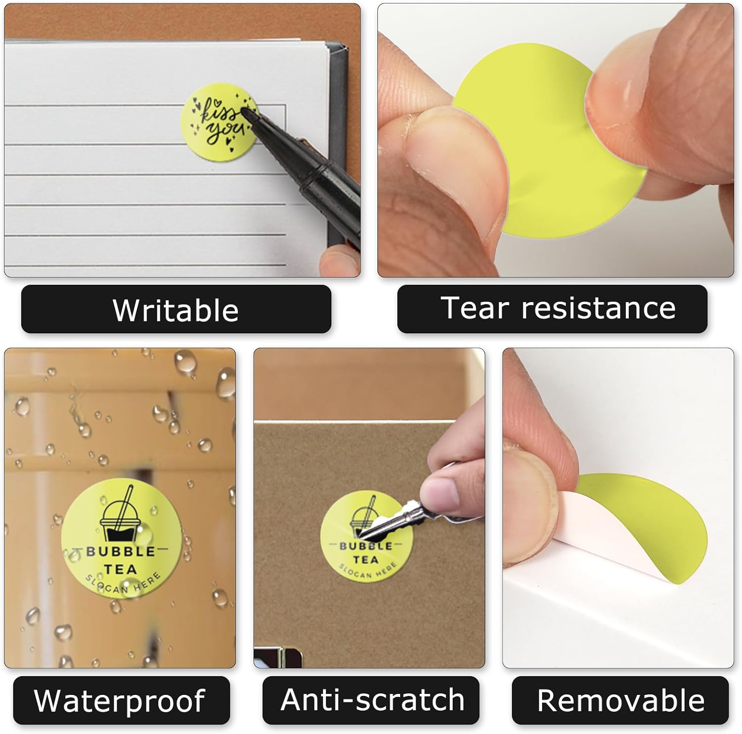 Yellow round Thermal Labels Self-Adhesive 1 Inches Circle Printer Stickers Waterproof Dot Vinyl Decal Nametag for Busineses & Warehouses 500 PCS per Roll - Green image number 2