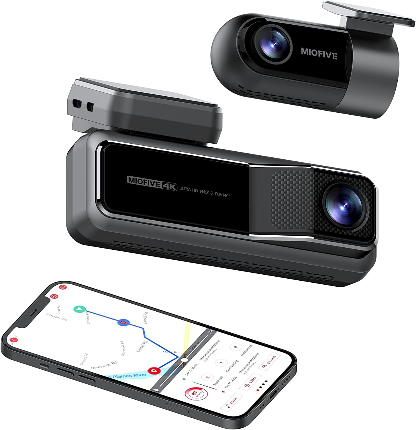 Miofive Front and Rear Dash Camera, 4K + 2K Dual Dash Cam with 5G Wifi, GPS, Speed, 2160 UHD Recorder, Built-In 128G Emmc Storage, Night Vision, Motion Detection, G Sensor Powered by Super Capacitor image number 5