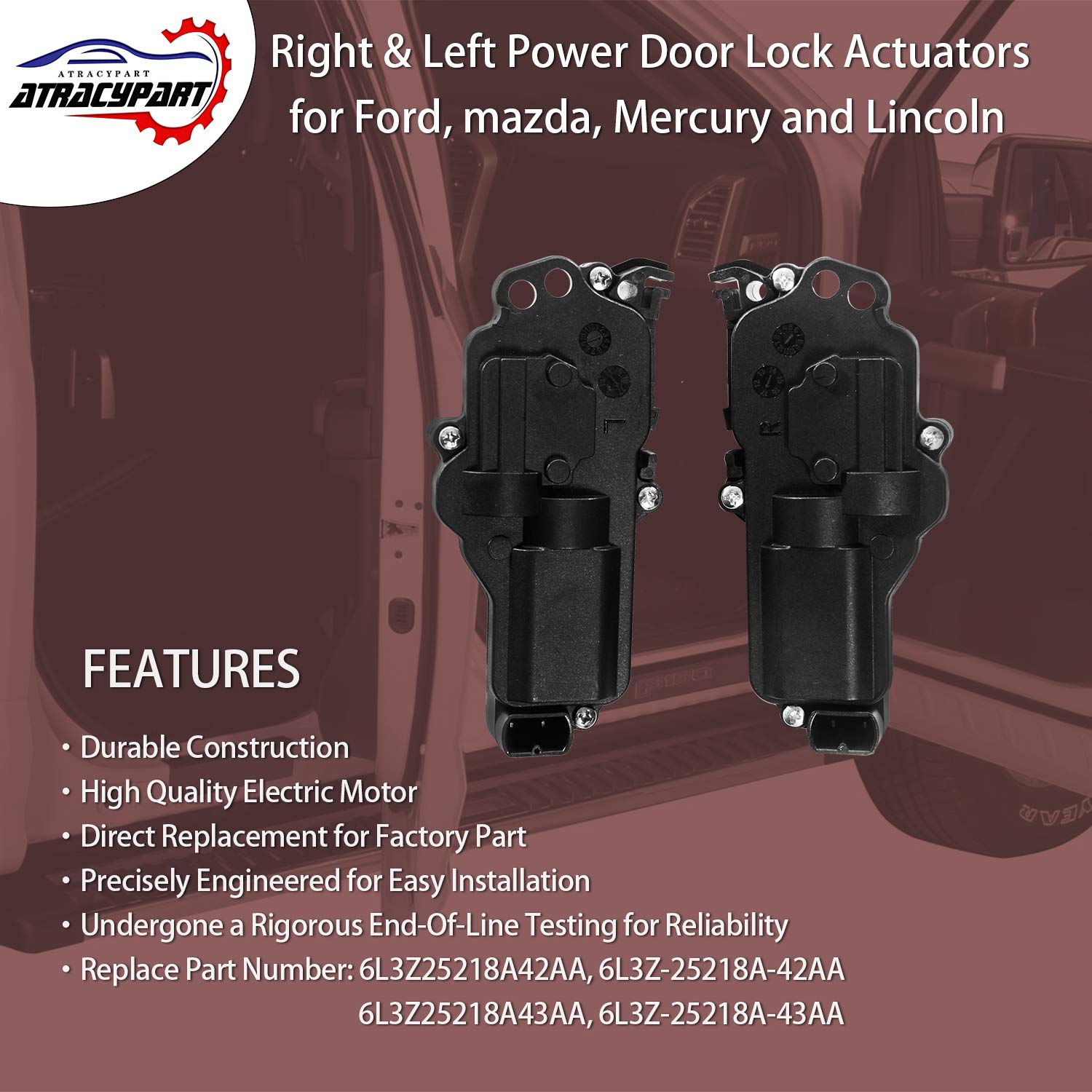 Power Door Lock Actuators Kit Left & Right Side | for Ford F150 F250 F350 F450 Excursion Expedition Mustang & More | Replaces# 6L3Z25218A43AA, 6L3Z25218A42AA image number 4