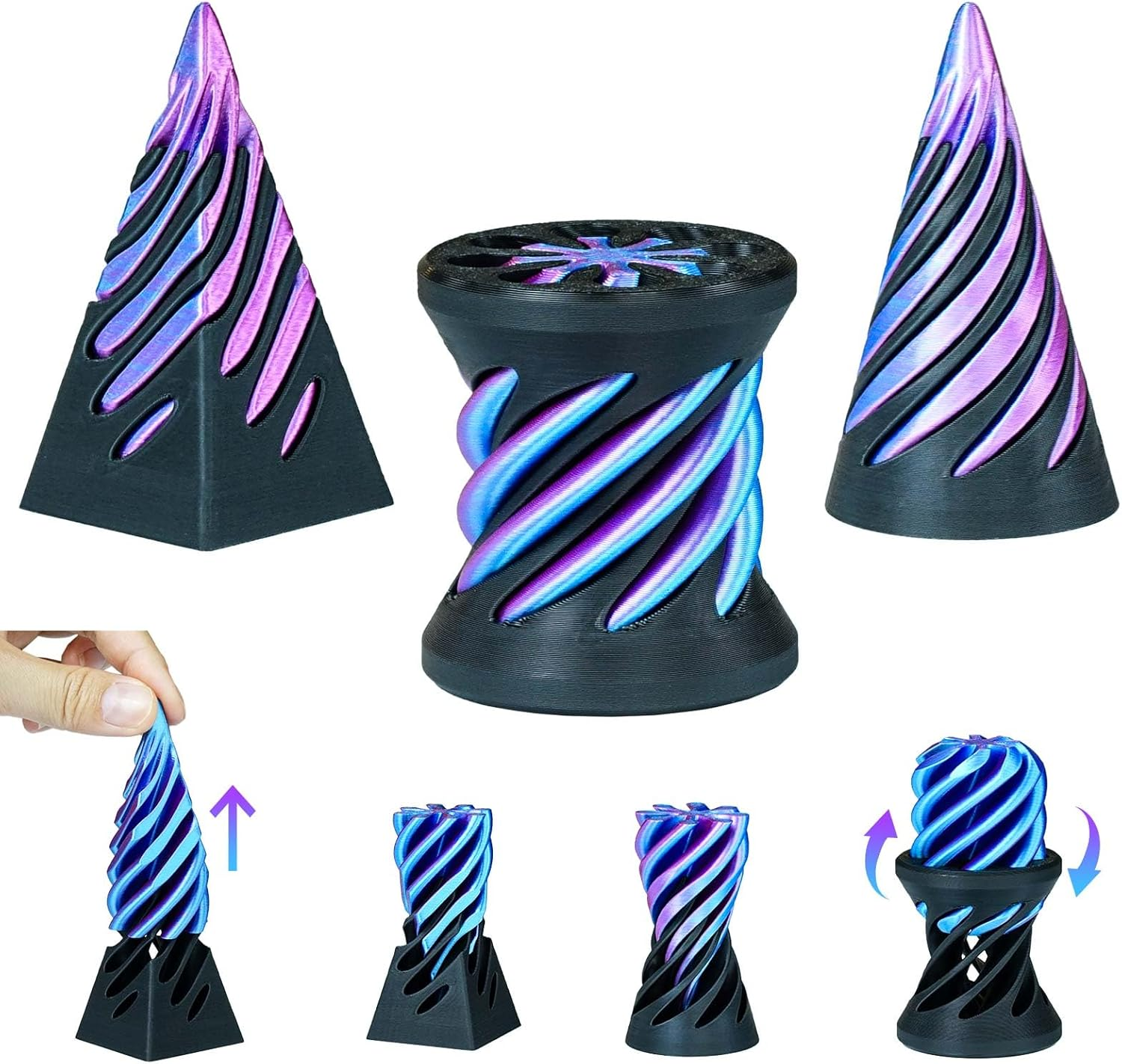 3 PCS Impossible Cone,Spiral Cone Fidget Toy,Impossible Pyramid Passthrough Sculpture,3D Printed Spiral Cone Fidget Toy,Desktop Decompression Toys,Gift,Birthday and Christmas Gifts (Purple+Black) - Black Gold image number 3