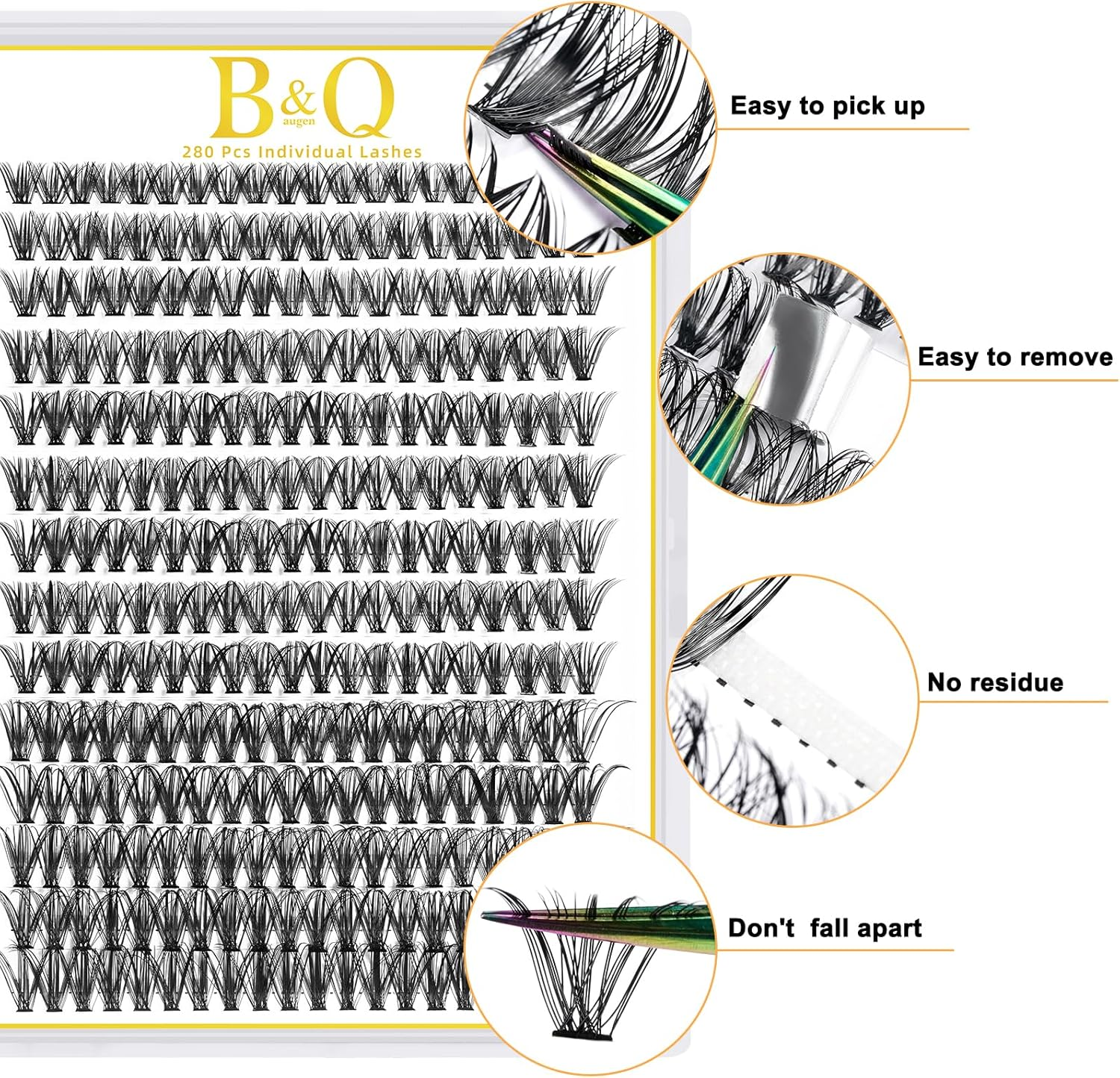 B&Qaugen Lash Clusters 40D 280 Clusters False Eyelas Lash Clusters Extensions Individual Lashes Cluster DIY Eyelash Extensions at Home (40D-0.07D,9-16Mix) image number 4