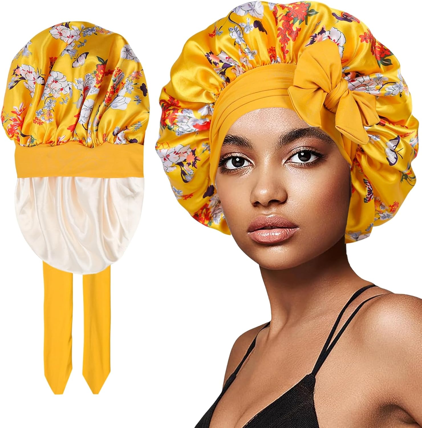 Silk Hair Bonnet for Sleeping, Double Layer Slip Silk Bonnet for Curly Hair, Breathable & Secure Fit image number 6