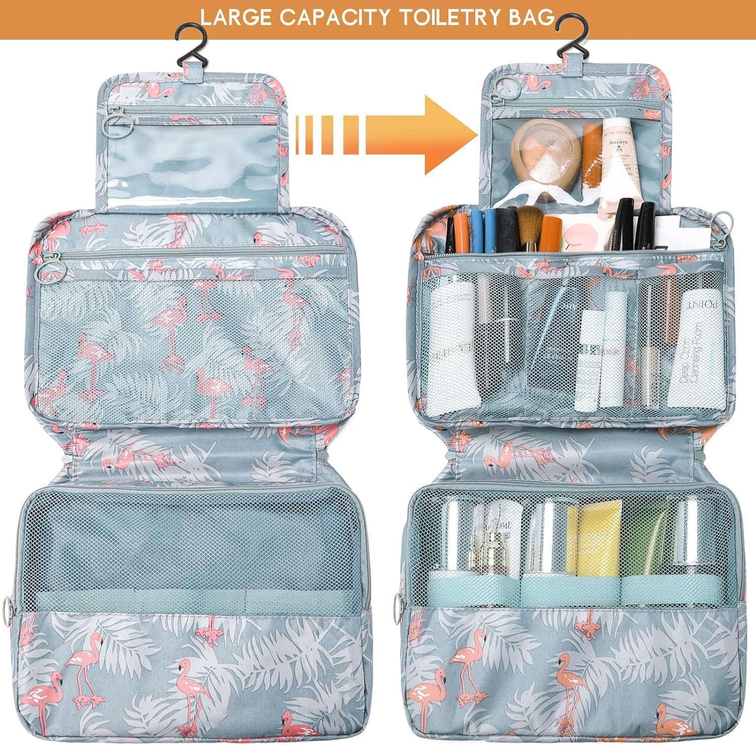 Niwlix Toiletry Bag for Women, Travel Kit and Accessories Organizer, Travel Essentials, Grey Flamingo, Travel Accessories