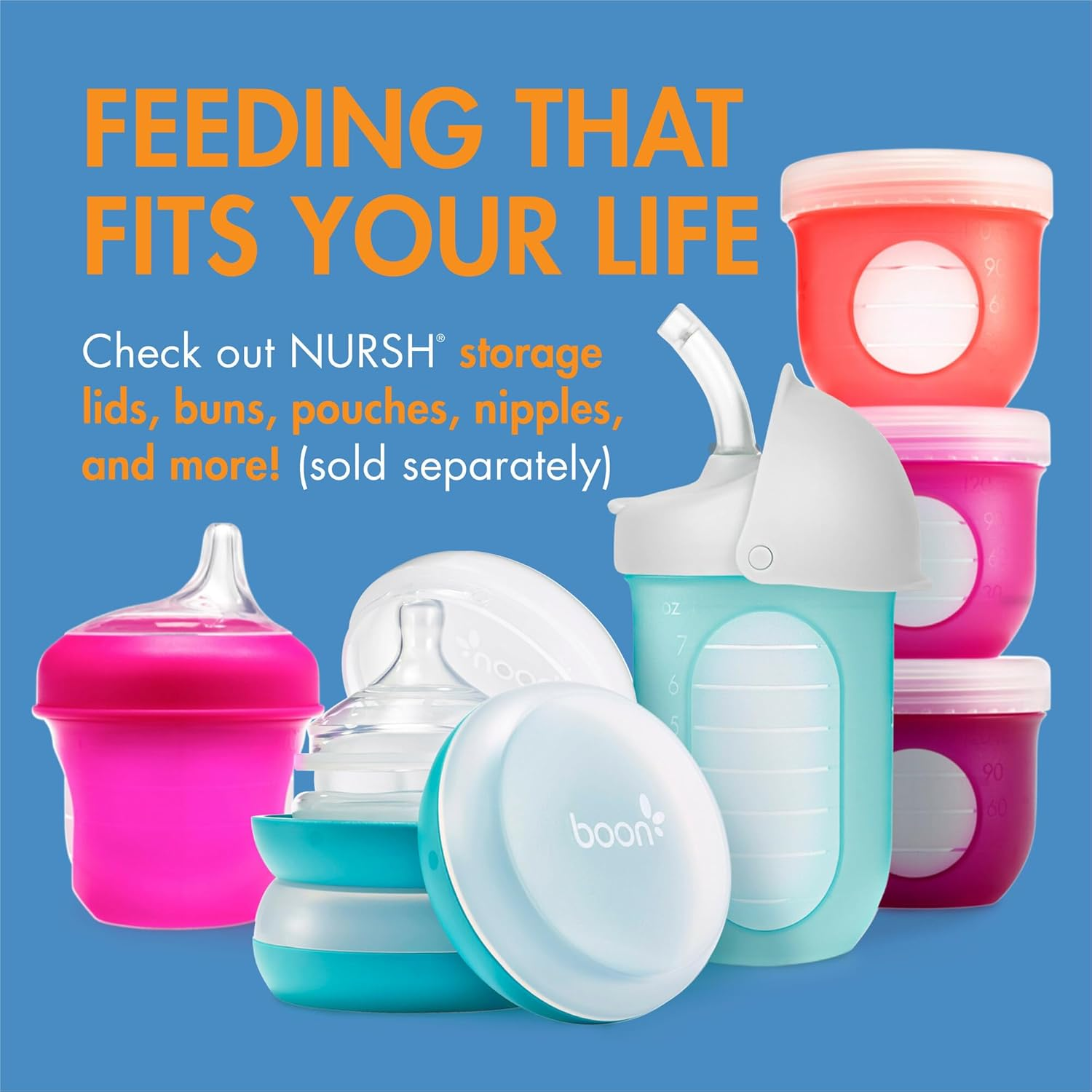 Boon Nursh Silicone Pouch Baby Bottles, 4 Oz Capacity, Color Block (Pack of 3) image number 4