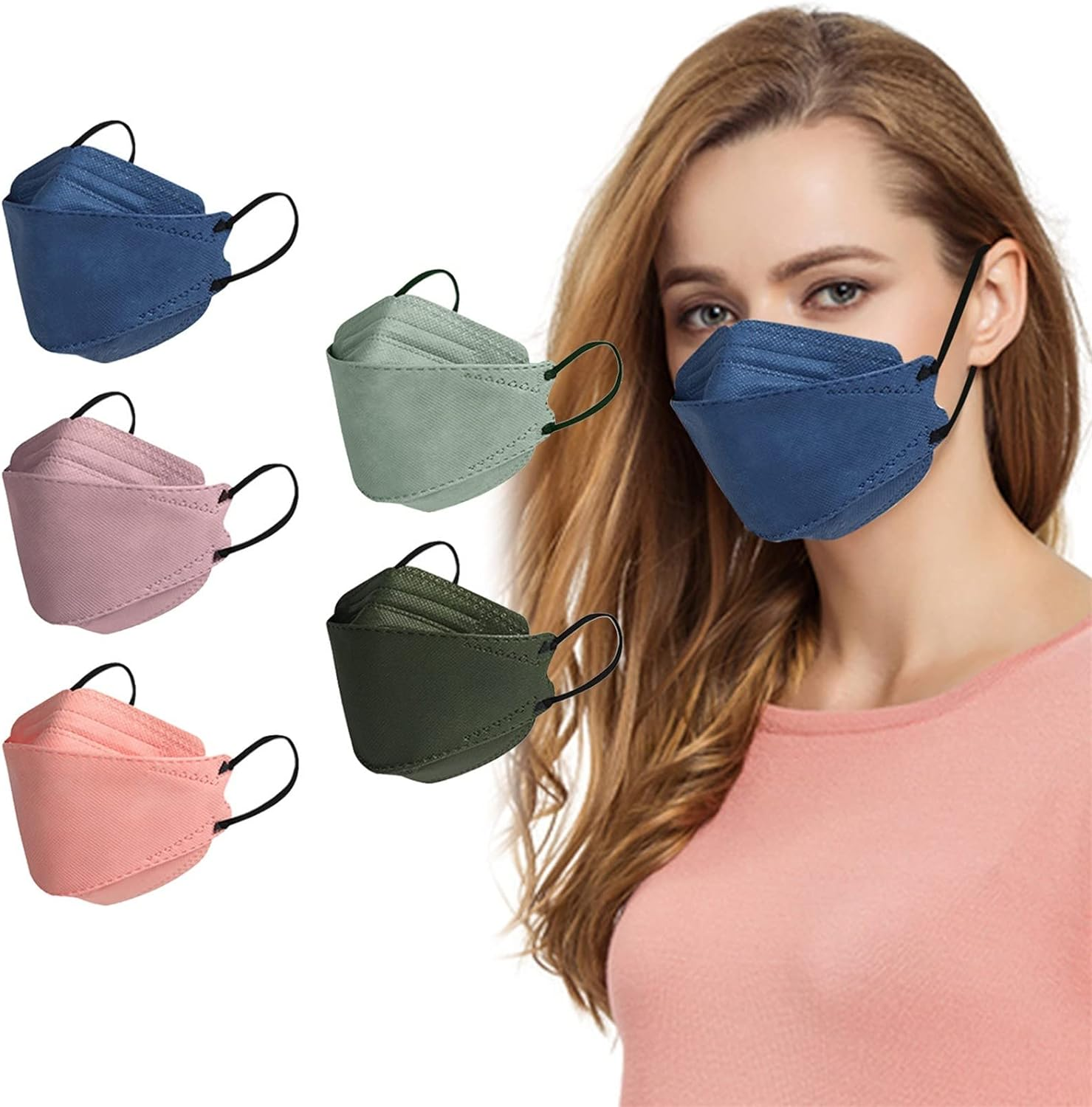 Waymine 50PCS KF94 Disposable 4-Layer Face Masks for Adult, Breathable Protective Fish Type Masks 3D Design Face Mask 4-Layers Cup Dust Masks for Women Men Glasses Wearers image number 2