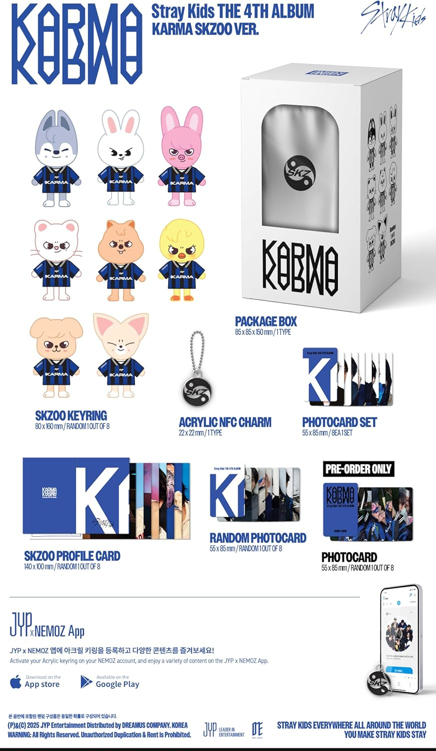 Stray Kids KARMA 4Th Album KARMA SKZOO Random Version Package Box+Keyring+Acrylic Nfccharm+Photocard+Profile Card+Tracking Sealed image number 1