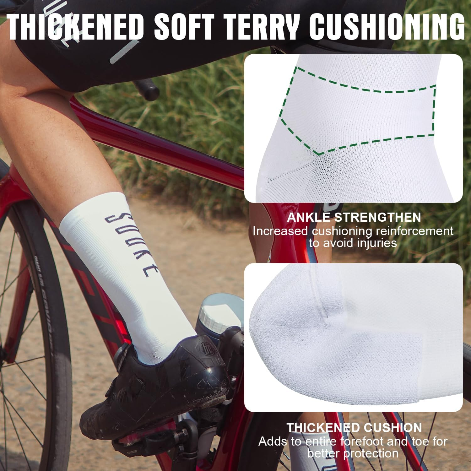 Cycling Crew Socks 1-Pack Bicycle Bike Socks Breathable Cushion Running for Men & Women One Size image number 4