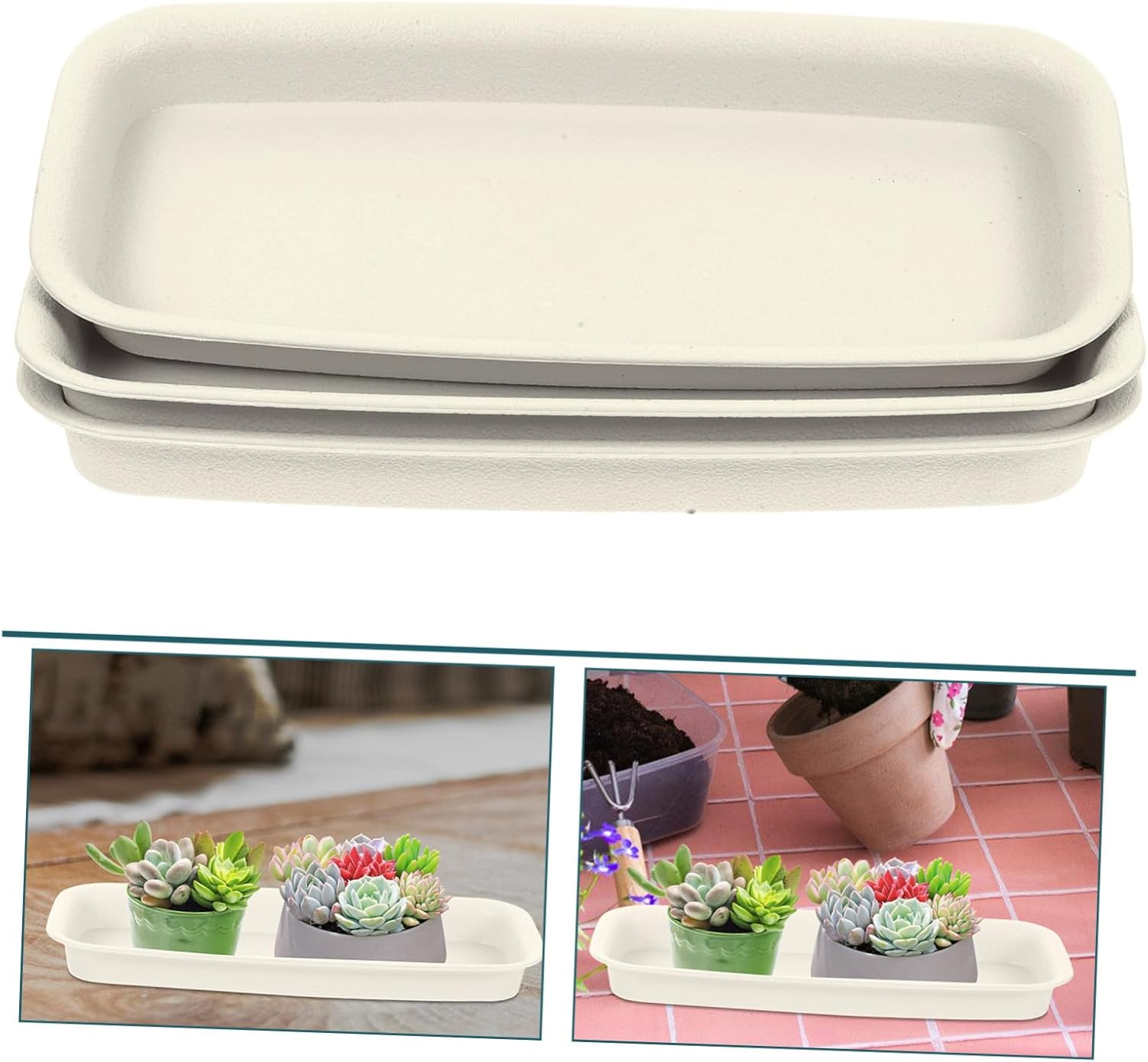 3Pcs Rectangular Plastic Flowerpot Trays Balcony Gardening Pot Drip Saucers 21X8.5Cm Leakproof Water Collecting Plates for Indoor Outdoor Plant Containers image number 2