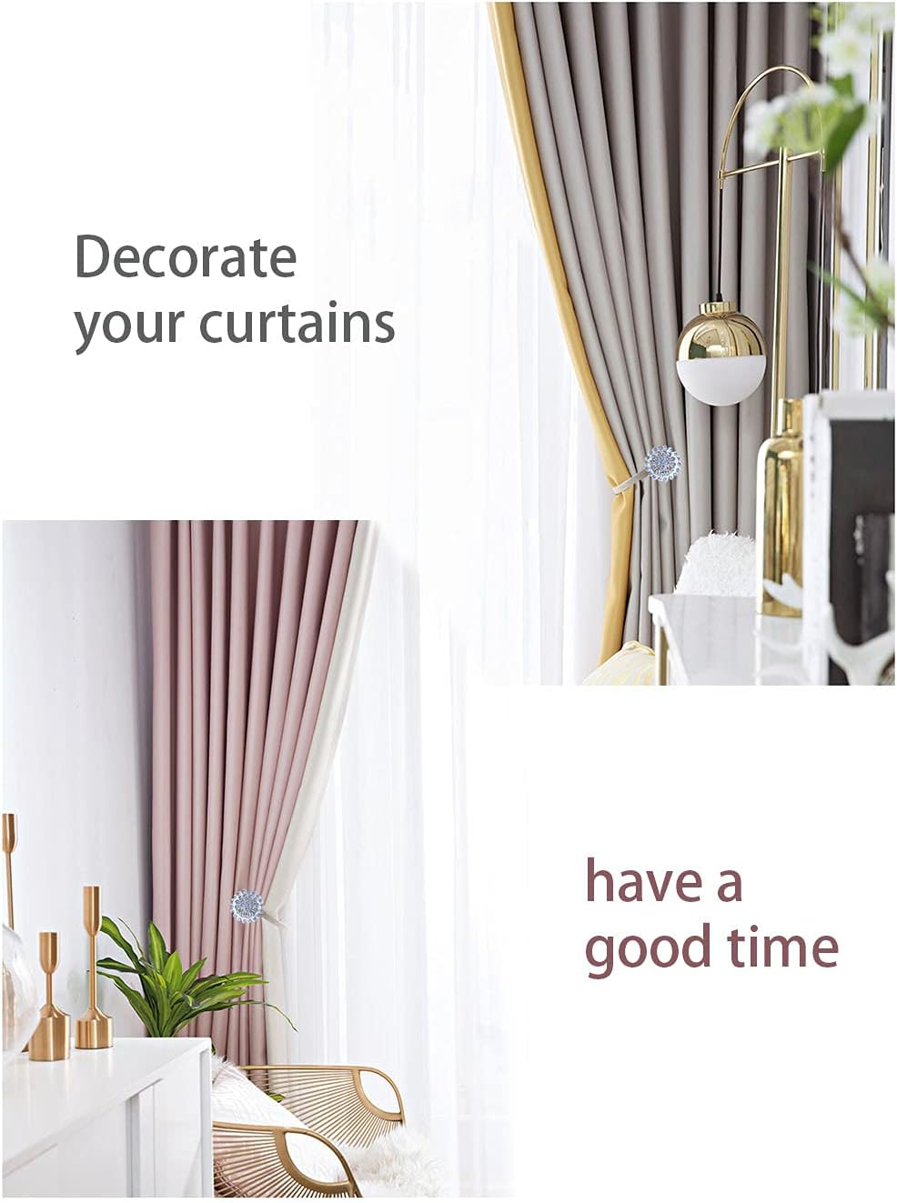 Magnetic Tiebacks for Curtains, 2 Pack Sparkling Crystal Flower Curtain Tiebacks Curtain Buckle Clips with High-Elastic Spring Wire for Home Office Decoration (Yellow) - Green image number 5