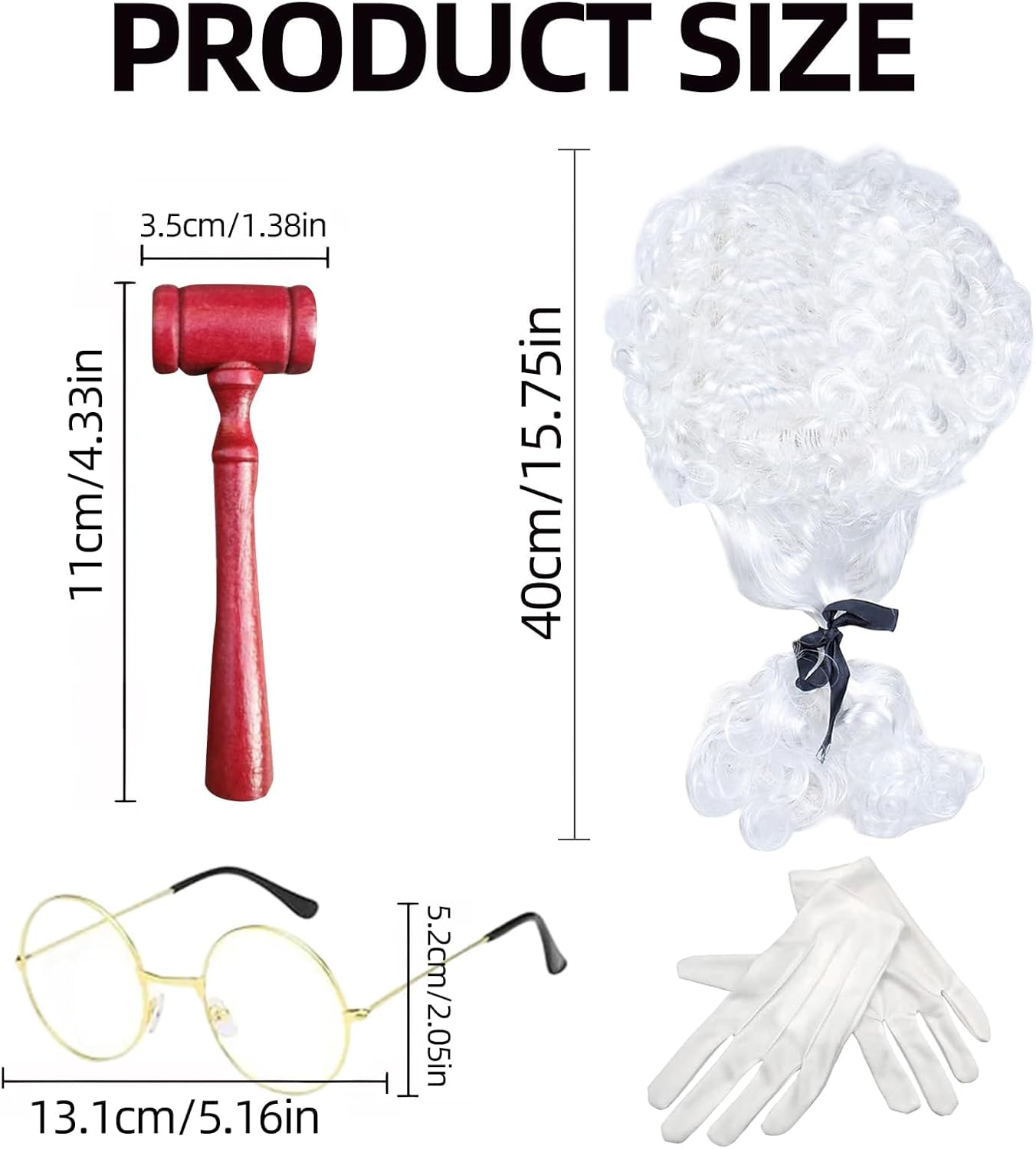 4Pcs Judge Court Lawyer Costume Accessories Wig, Wave Hairpiece,Halloween Makeup,Fancy Costumes, Role-Playing(White) image number 3