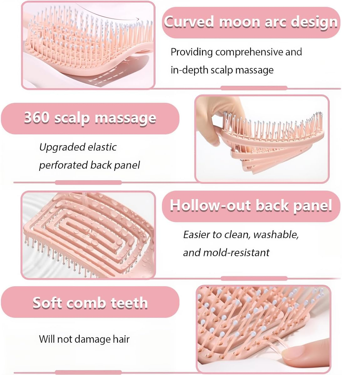 Pack of 4 Hair Brushes without Pulling, Magic Hair Brush, Hairs Brushes Scalp for Wet and Dry, without Pulling - Anti-Tangle Hairs Brush, Detangling Hair Brushes for Men, Women and Kids image number 5