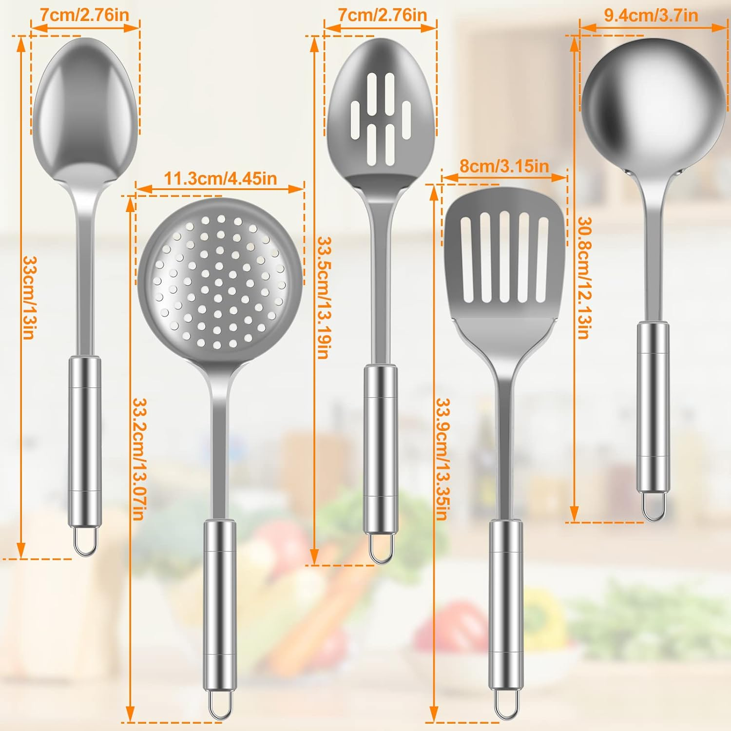 Stainless Steel Cooking Utensils Set Kitchen Tools Set Kitchen Gadgets Cookware Professional Wok Utensils Set Stainless Steel Kitchen Utensils for Hanging Dishwasher Safe (5) image number 6