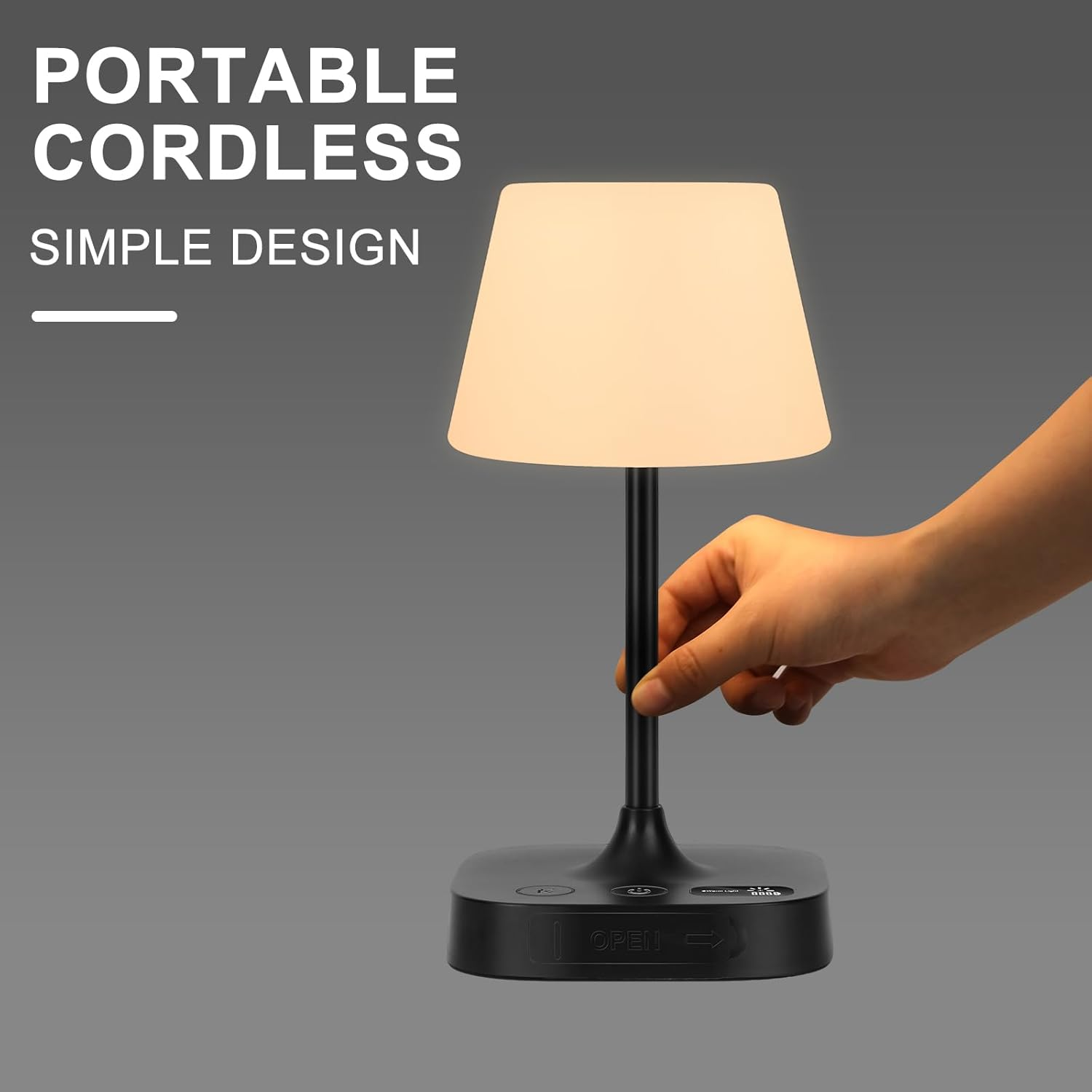 Webcem Rechargeable Table Lamp 8000Mah, IP65 Waterproof Shower Lamp, Cordless Battery Operated Bedside Lamp, 3 Colors & 5 Brightness Dimmable LED Display Portable Touch Lamp for Bathroom, Outdoor image number 6