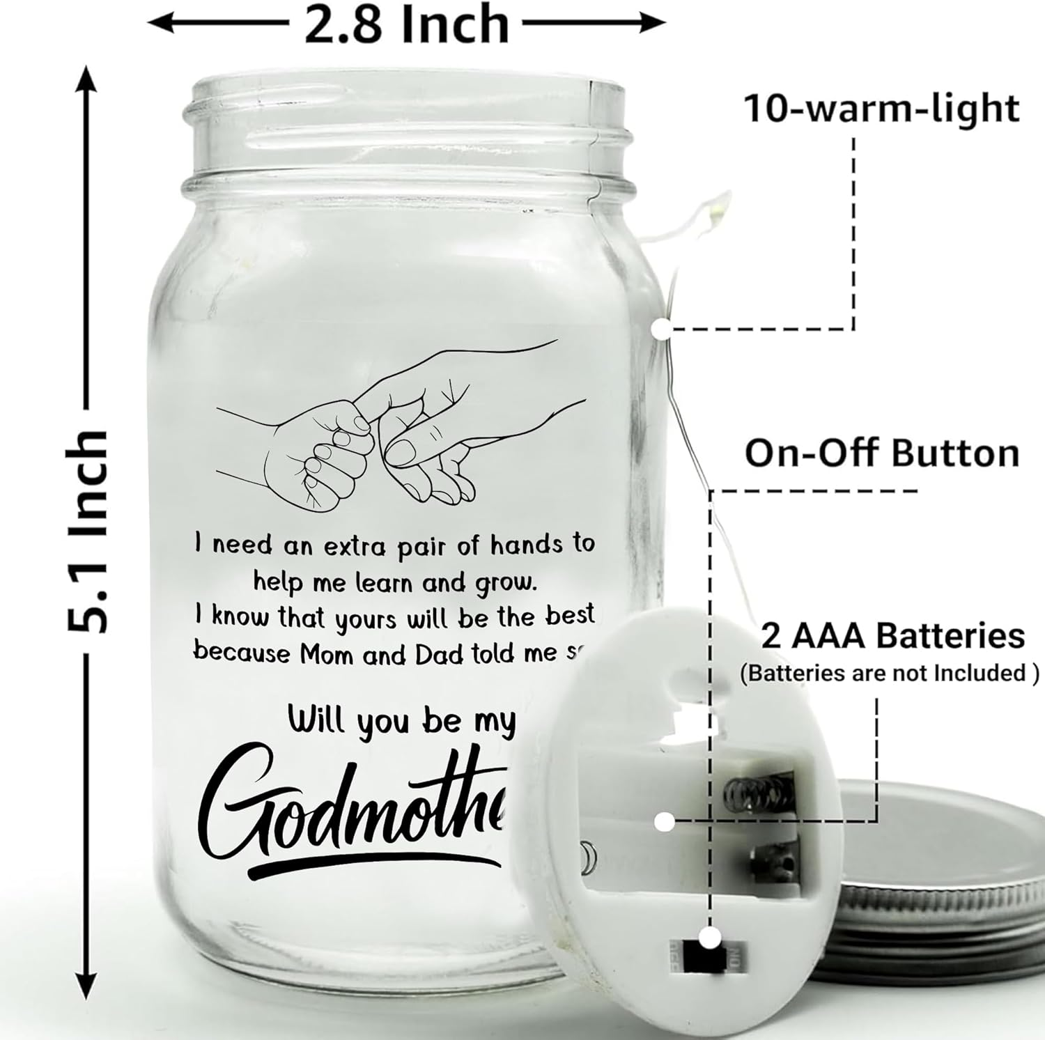 Godmother Proposal Gift - Will You Be My Godmother, Godmom, Madrina, God Parents Presents Proposal Gifts for Baptism - Godmother Gifts from Godchild - Quieres Ser Mi Madrina De Bautizo Mason Jar 14Oz