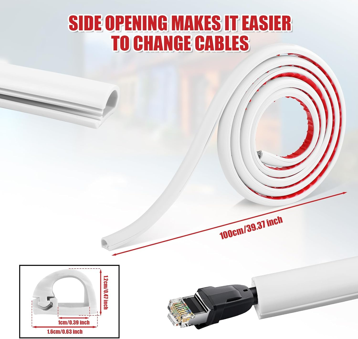 Wall Cord Hider, 39.4 Inch Self-Adhesive Wire Covers Floor Cord Cover Cable Hider Wall Wire Hider Flexible Cable Raceway for Home Office Cable Management