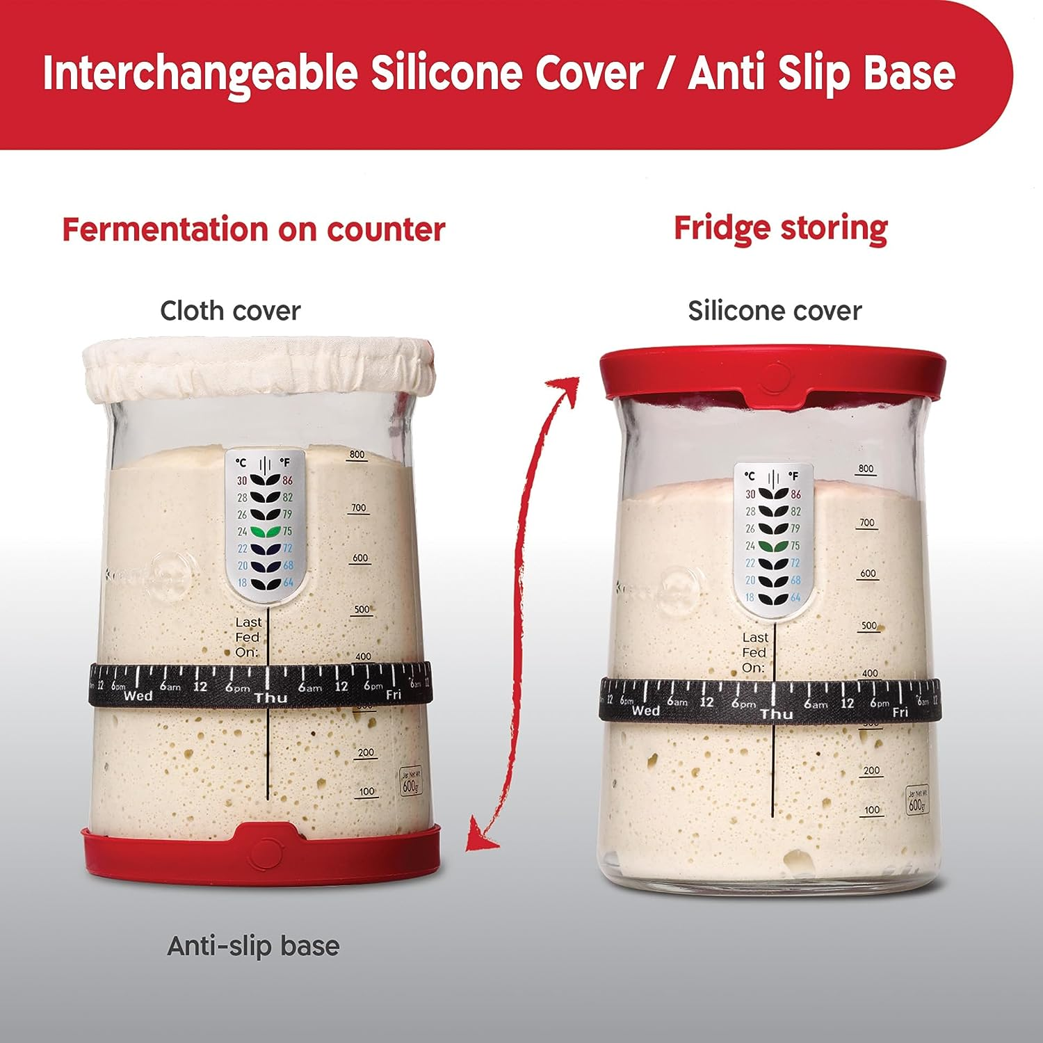 KNEADACE Pro Sourdough Bread Starter Kit - 34 Oz Large Capacity Jar with 5 Unique Features for the Perfect Sour Dough Bread & Sourdough Starter Kit Baking Supplies, (KA06) image number 2