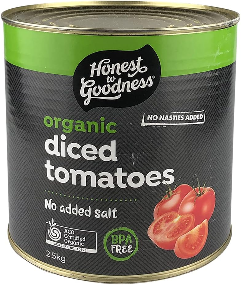Honest to Goodness, Organic Diced Tomatoes, 2.5 Kilograms - Sourced from 100% Organic Italian Ripe Tomatoes. Picked, Diced and Canned Fresh on the Day.