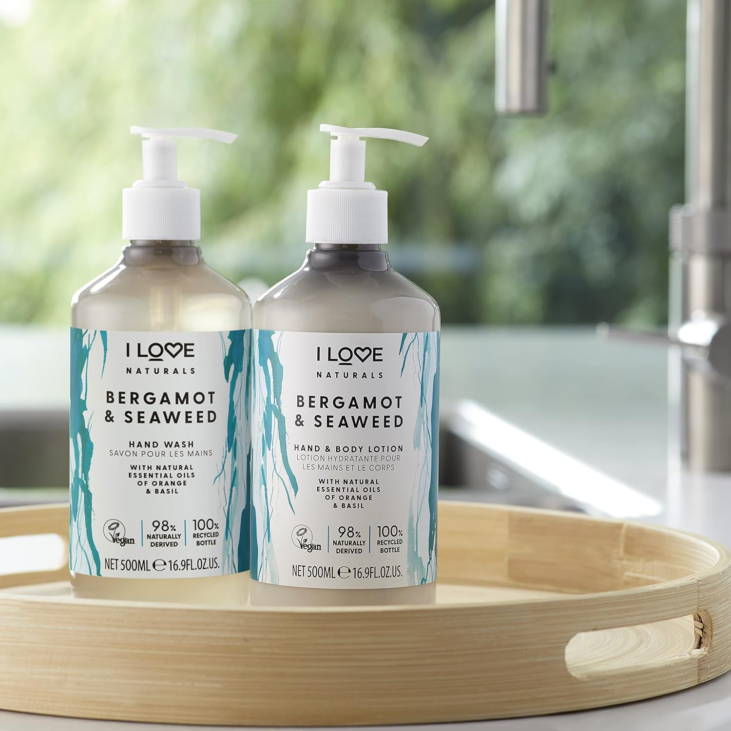 I Love Naturals Bergamot & Seaweed Hand Wash, Natural Oils of Orange & Basil, Gently Removes Impurities, Refreshing & Cleansing Formula, 100% Recycled Bottle & Vegan-Friendly - 2 X 19.91 Fl Oz image number 4