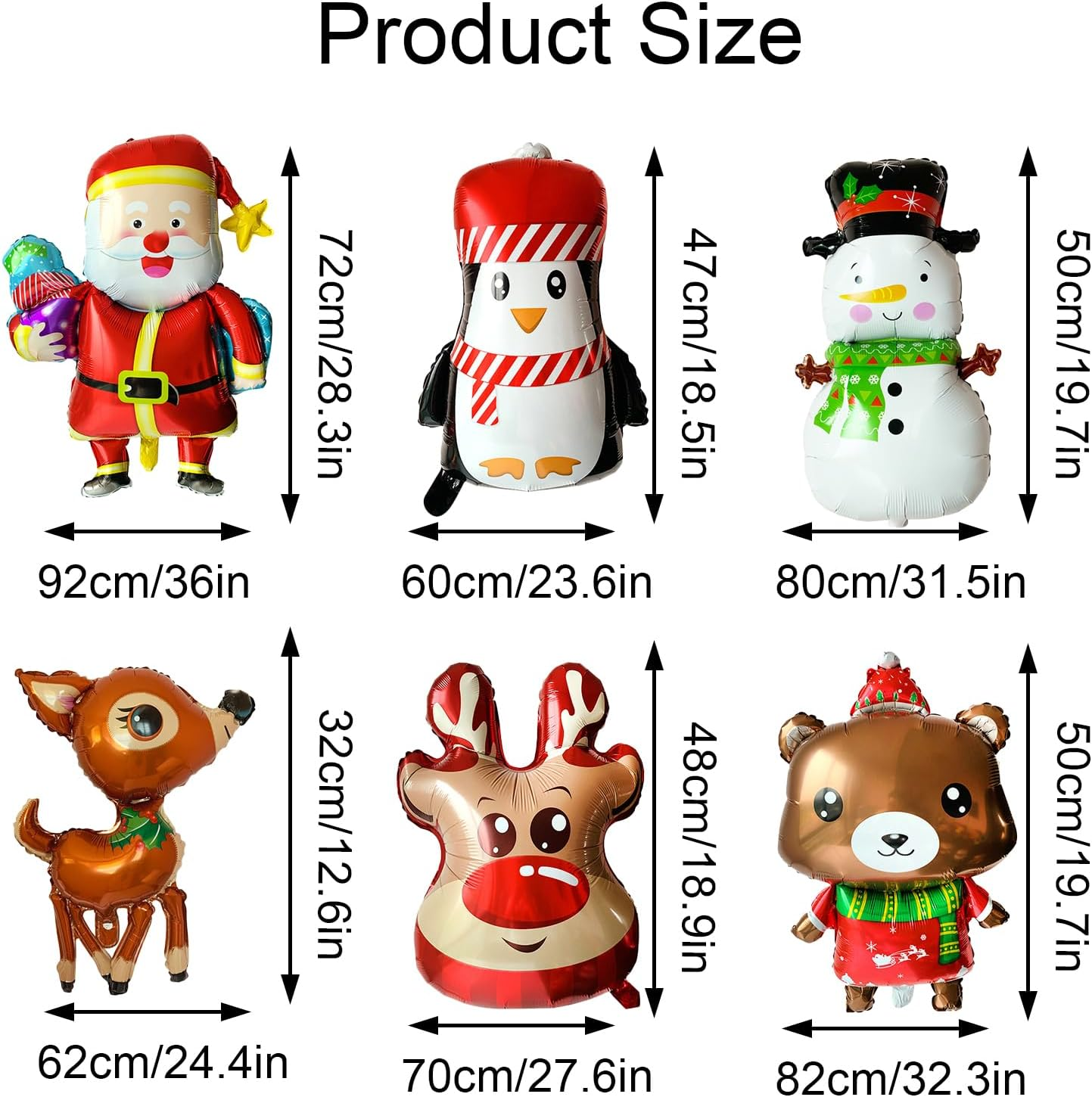 6 Pcs Large Merry Christmas Aluminum Foil Balloons: Santa Claus, Snowman, Elk, Bear - Christmas Decoration, Party Favor image number 2