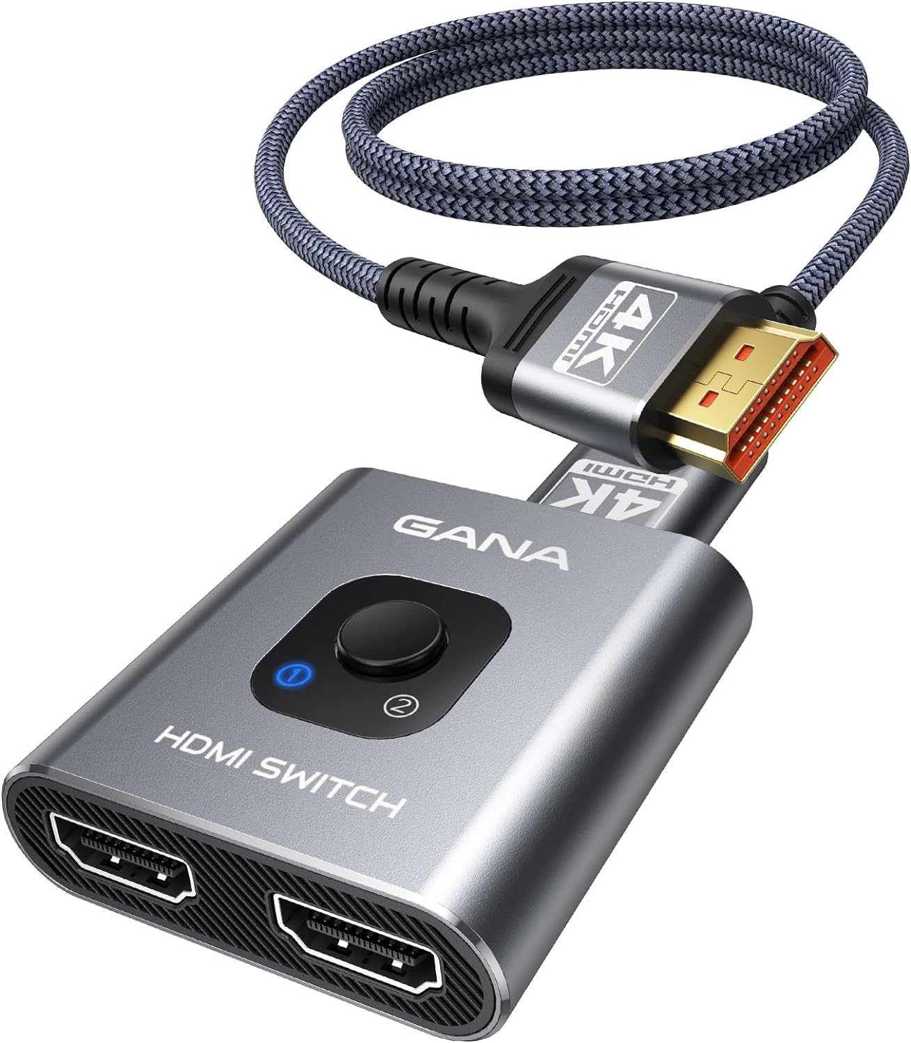 HDMI Switch 4K@60Hz Splitter, GANA Aluminum Bidirectional HDMI Switcher 2 in 1 Out, Manual HDMI Hub Supports HD Compatible with Xbox PS5/4/3 Blu-Ray Player Fire Stick Roku