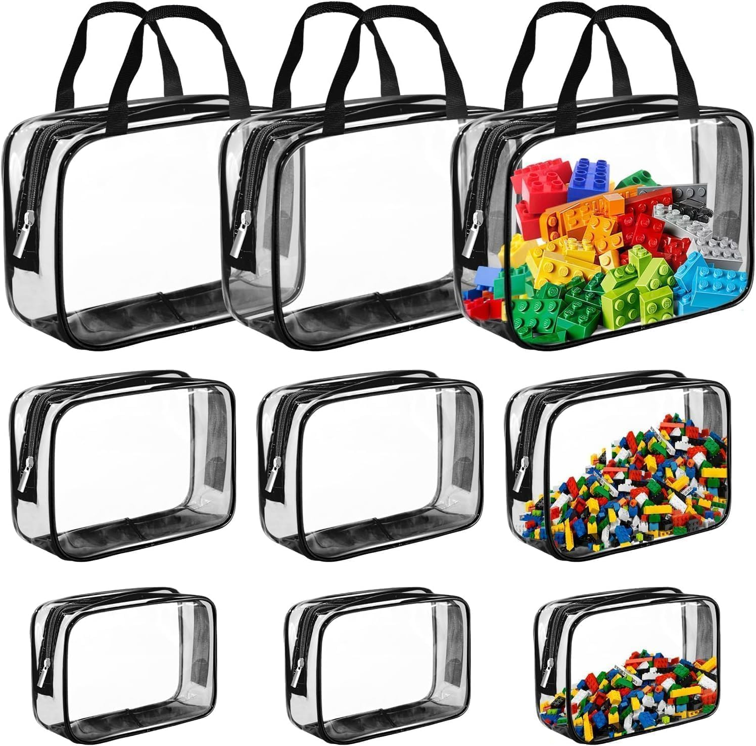 9 Packs Large Toy Storage Bags, Reusable Clear PVC Board Game Storage, Travel Waterproof Organizer Bags with Zipper for Building Blocks, Puzzle, Kids Books image number 3