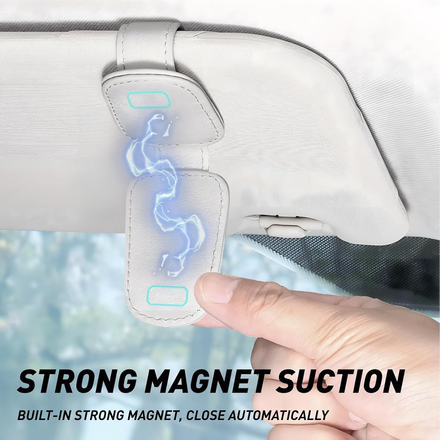 2 Pcs Genuine Leather Sunglass Holder for Car Sun Visor, Stylish Glasses Clip for Cars and Suvs, Car Accessories for Easy Storage and Protection of Sunglasses Grey