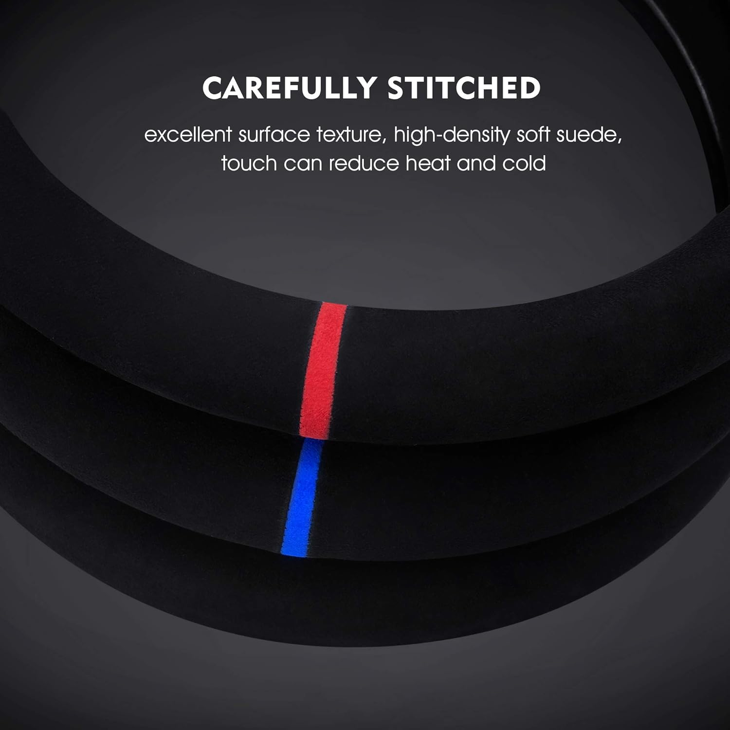 Carodi Suede Steering Wheel Cover - Non-Slip Leather, Fits 15-Inch Universal Car Interiors image number 2