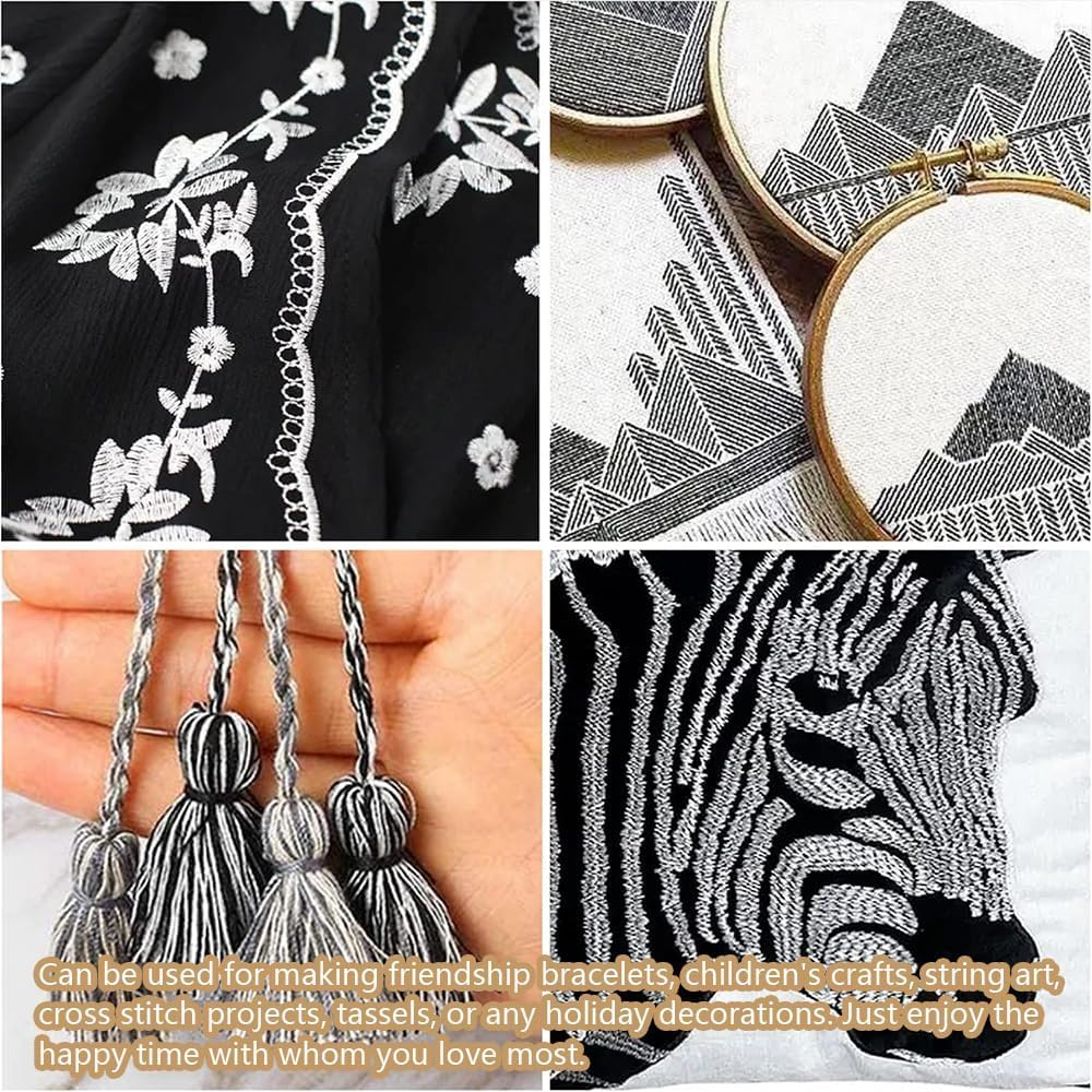 40 Skeins Embroidery Floss Cross Stitch Threads Black and White Cotton Embroidery Floss Friendship Bracelets for Beginners Crafts image number 5