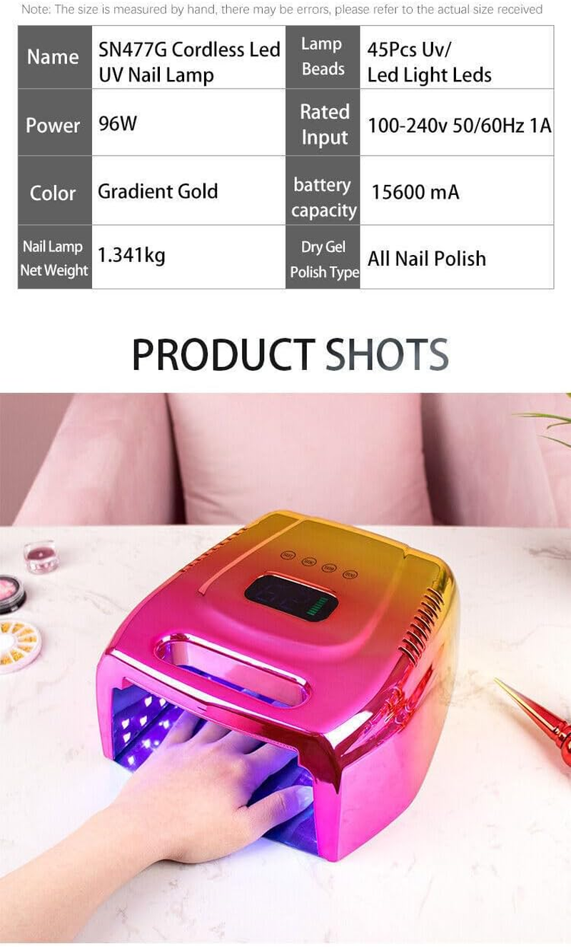 96W Rechargeable UV Nail Lamp, UV Light Nail Lamp for Gel Nails, Professional Nail Dryer with Automatic Sensor/4 Timer Setting,15600Mah image number 5