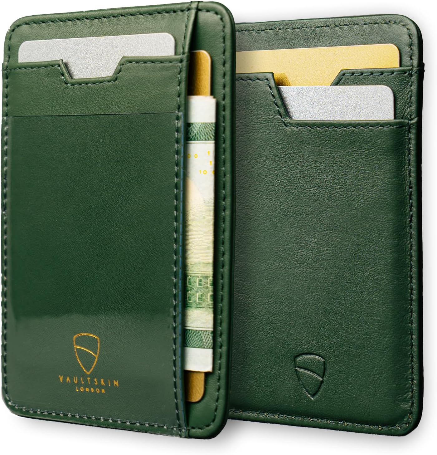 Vaultskin Brixton Slim Card Holder with ID Window - Minimalist Front Pocket Leather Wallet with RFID Protection for Men and Women (Jet Black)