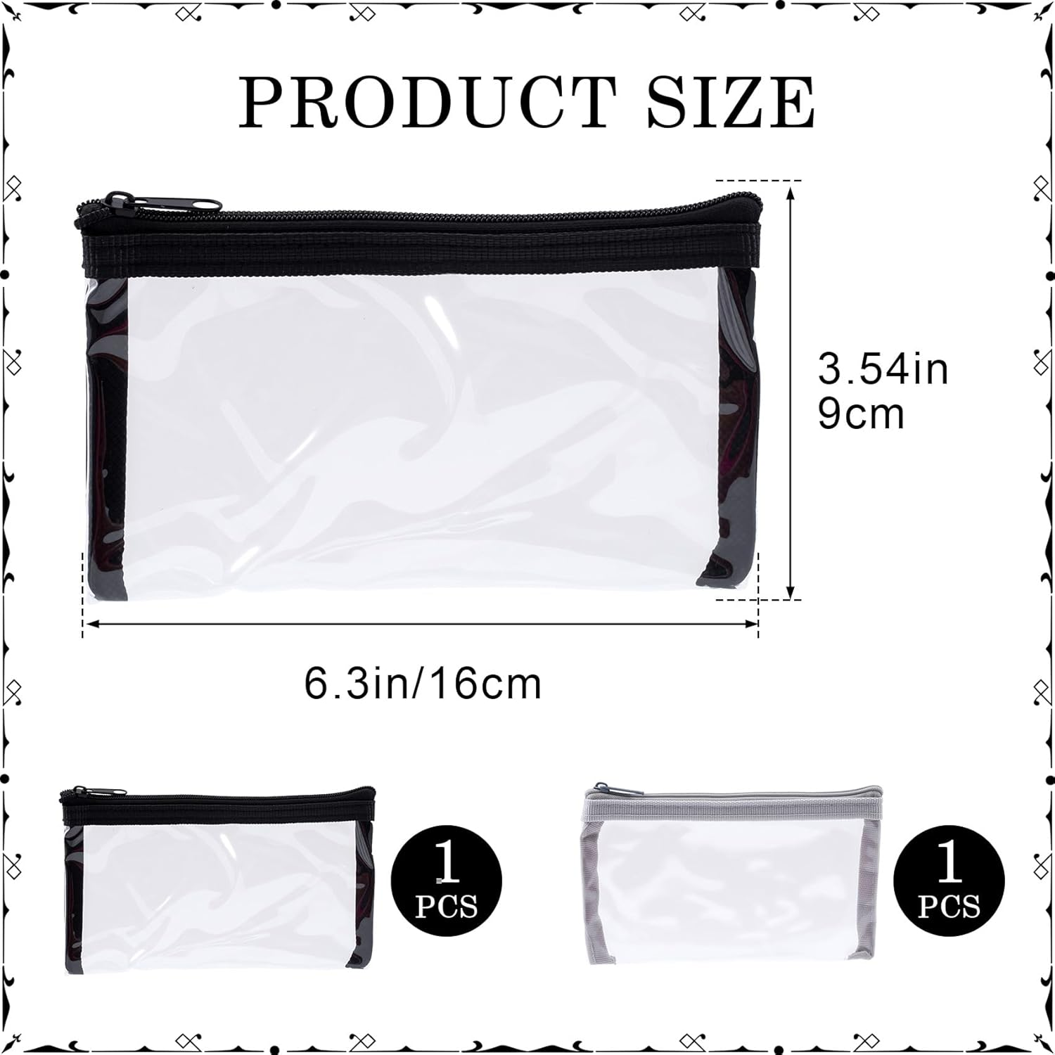BEIQIYA 2Pcs Mini Clear Zipper Makeup Pouches, Small TPU Portable Cosmetic Bags, 6.3X3.5In Waterproof Makeup Pouch Purse Organizers for Jewelry Travel Supplies Storage- Black & Grey image number 5