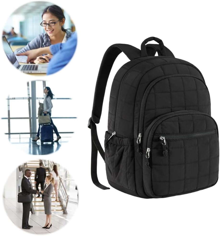 Travel Backpack for Women Work Backpack Quilted Laptop Backpacks Cute Casual Daypack for 15.6 Inch Laptop, Puffer Laptop Bag image number 4