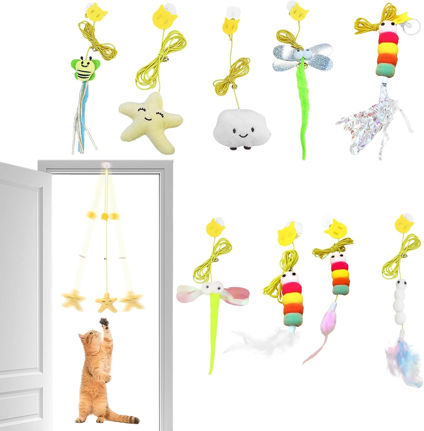 VPB 8Pack Cat Toys for Indoor Cats Adult Kitten,Door Hanging Interactive Cat Jumpy Toys with Bell and Feather Tail,Toys for Indoor Cat Kitten,No Batteries Required,Cat Enrichment Boredom Mouse Toy image number 5