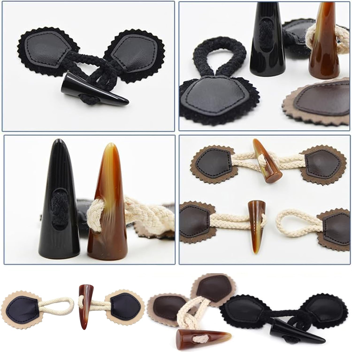 8 Sets Leather Sew-On Toggles Closures with Resin Horn Button Sewing Accessories,For Coat Clothing,Knitwear,Windbreaker,Padded Jacket,Down Jacket,Clothing Buttons Replacement Kit(3 Colors) image number 1