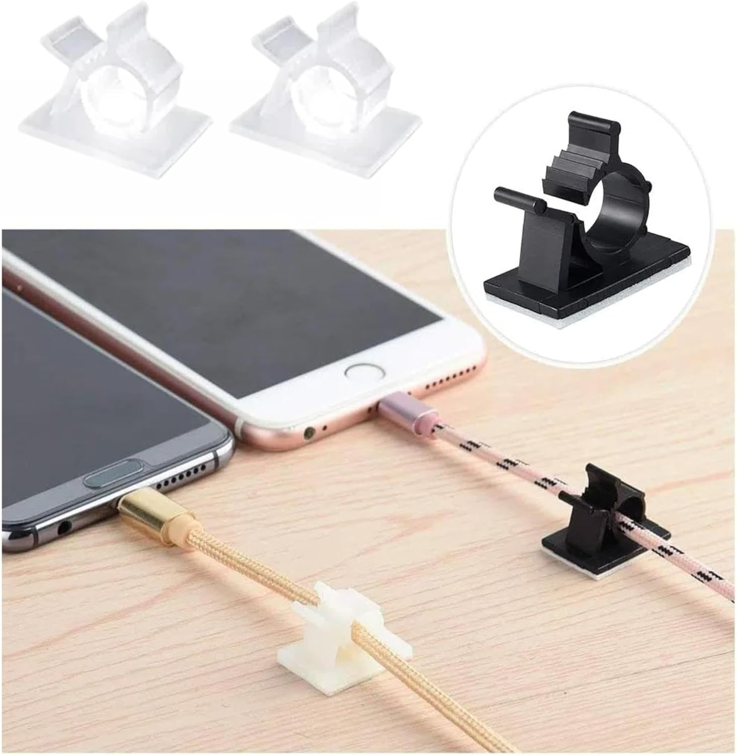 Clearhill 50 Pcs 4-Section Adjustable Self-Adhesive Nylon Cable Clips &ndash; White Wire Holders for Maximum Diameter 0.36 Inch (9.3Mm) &ndash; Cord Management for Home, Office, Car &ndash; Durable & Easy Installation image number 3