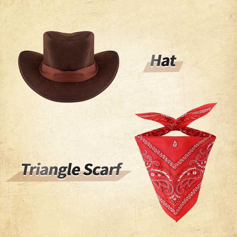 AUTOWT Adult Cowboy Costume, Western Cowboys Men Outfits with Sleeveless Vest, Hat, Neck Scarf One Size for Cosplay Halloween Party Favor Carnival Festival image number 2