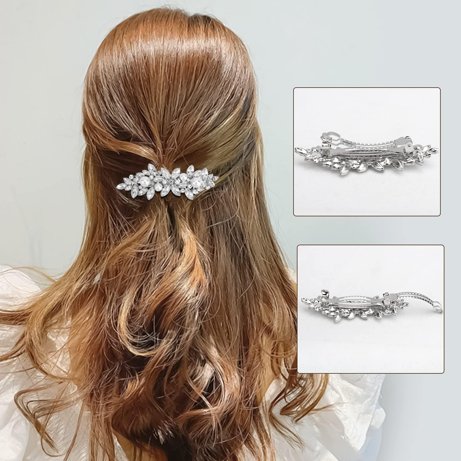 Hair Barrettes, 4 Pcs Rhinestone Hair Clips for Women - Hair Clip Barrettes with Rhinestones Crystal & Metal Alloy, Flower Hairpins for Women - Hair Accessories for Wedding, Party, Everyday image number 3
