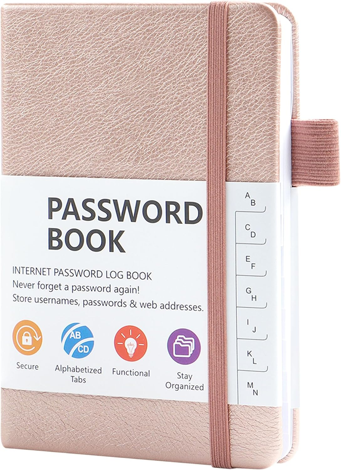 JUNART A6 Password Book,Internet Password Log Book with Alphabetical Tabs, Hardcover Address Book with Elastic Pen Loop(Green)