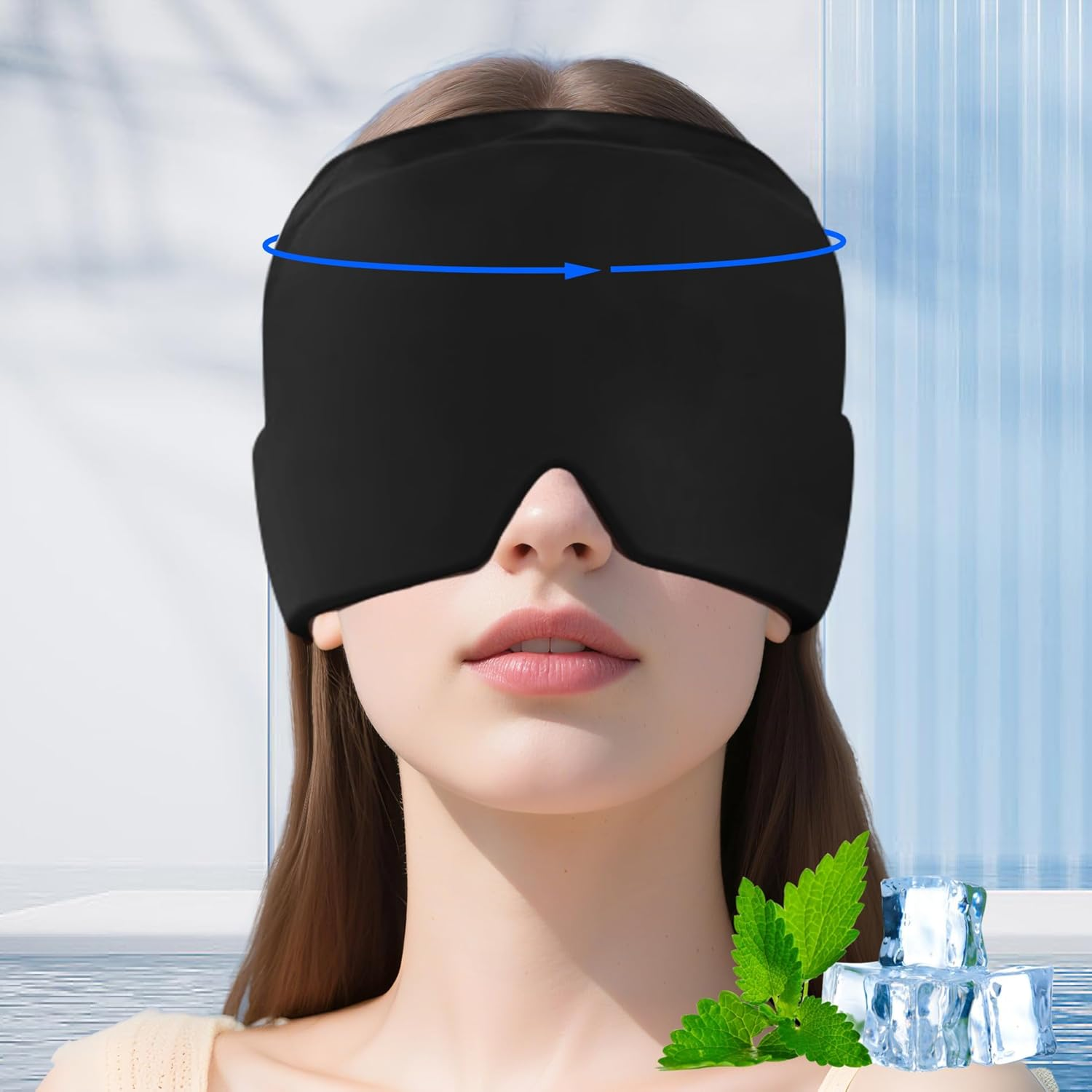 Migraine Relief Cap, Ice Cap for Migraines, Hot & Cold Therapy Hat, Cool Gel Head Wrap, Migraine Relief Products Device for Tension & Stress, Sinus, Puffy Eyes, Hangover and Stress Relief (Black)