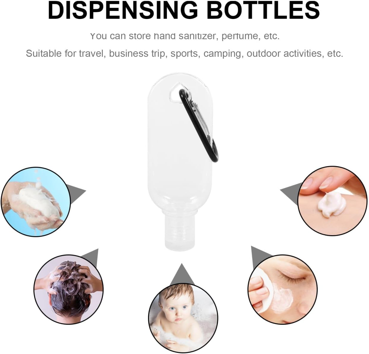 LALAFINA 10 Sets Travel Bottles with Keychain, Leakproof Squeeze Bottles Empty Refillable Containers for Hand Conditioner Body Wash Liquid Etc