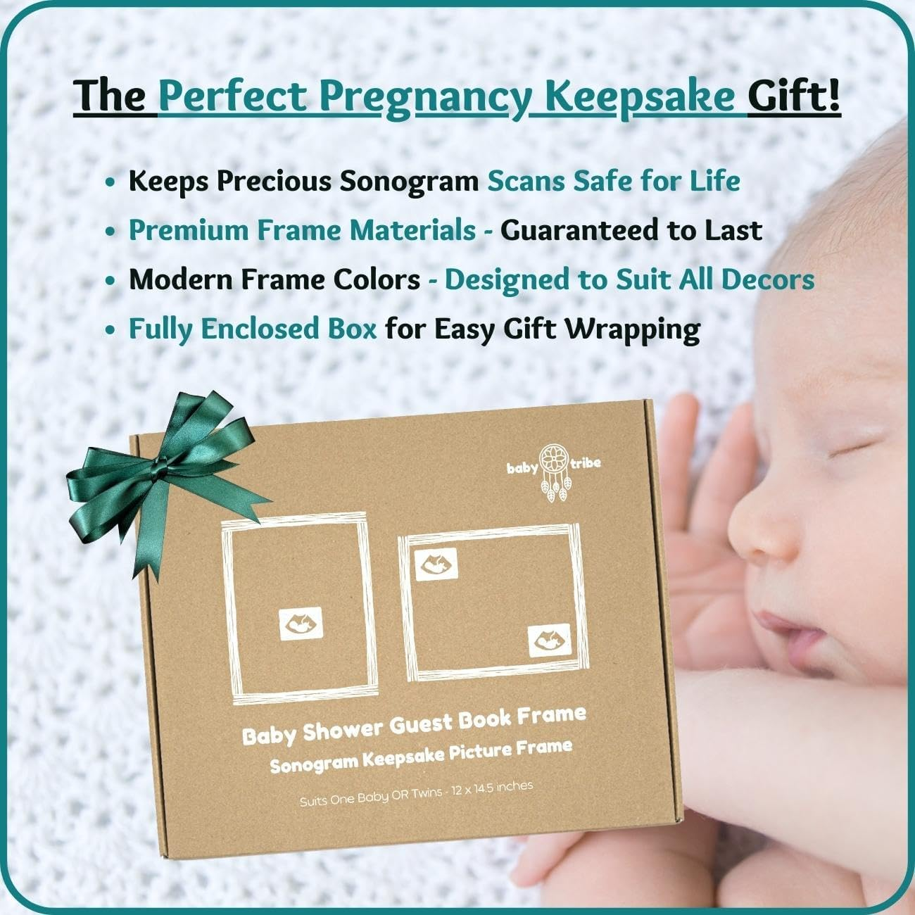 Baby Shower Guest Book Frame (Suits Single Baby or Twins) Ultrasound Picture Frame to Sign - Sonogram Photo Frame - Adorable Guest Book Alternative - Pregnancy/Nursery Keepsake for Mum to Be (CLASSIC WHITE) image number 4