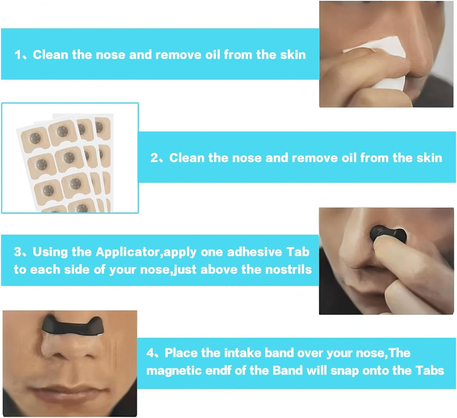 30 Pairs Magnetic Nose Strips for Snoring Relief,Anti Snoring Nasal Strips to Improve Breathing & Sleep Quality,Reusable Nose Strips for Men & Women image number 1