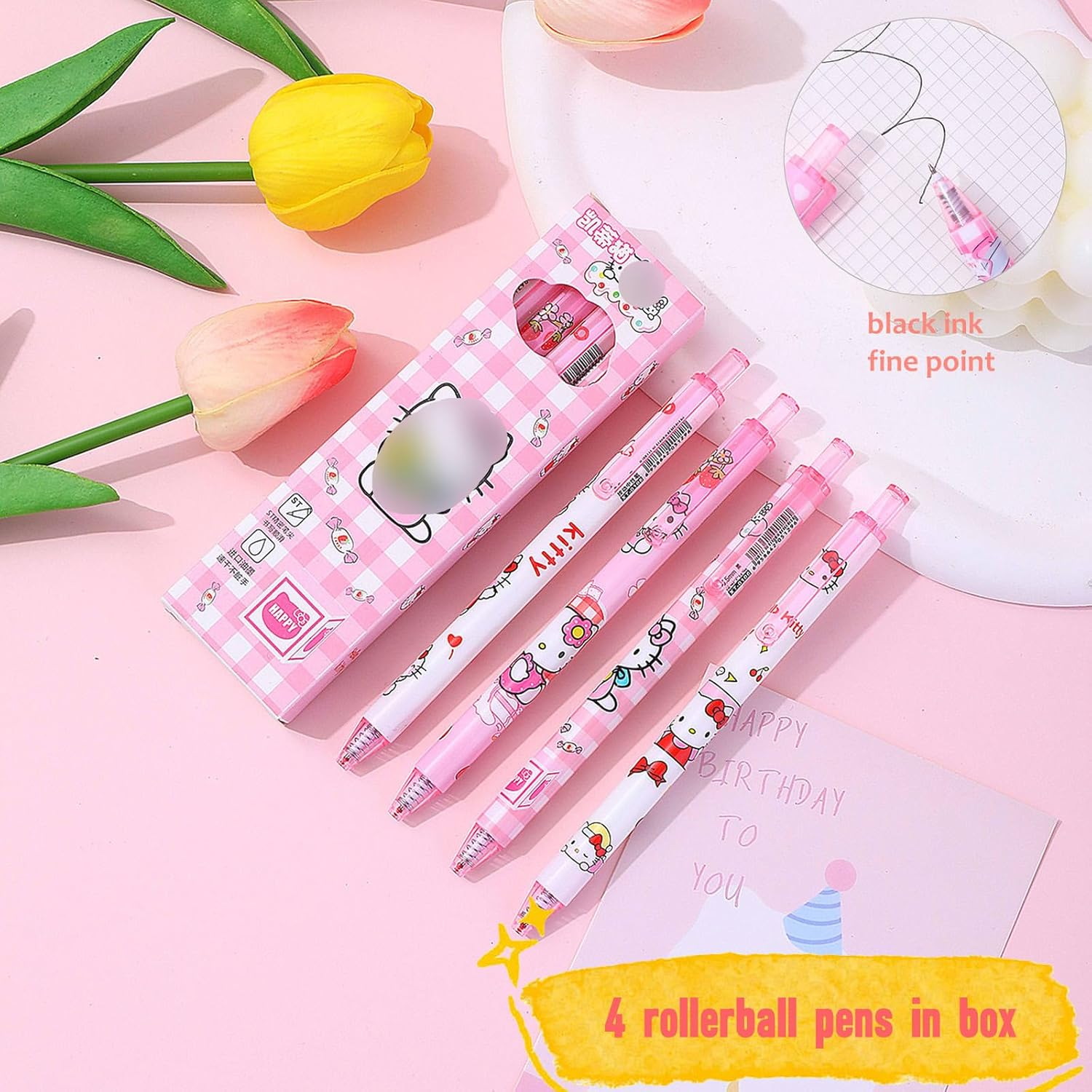 Cute Kitty School Supplies Set - Gel Pens, Journal Notebook, 50 Stickers, Pencil Cse, Kawaii Stationery Set, Back to School Gift, Red Kitty image number 2