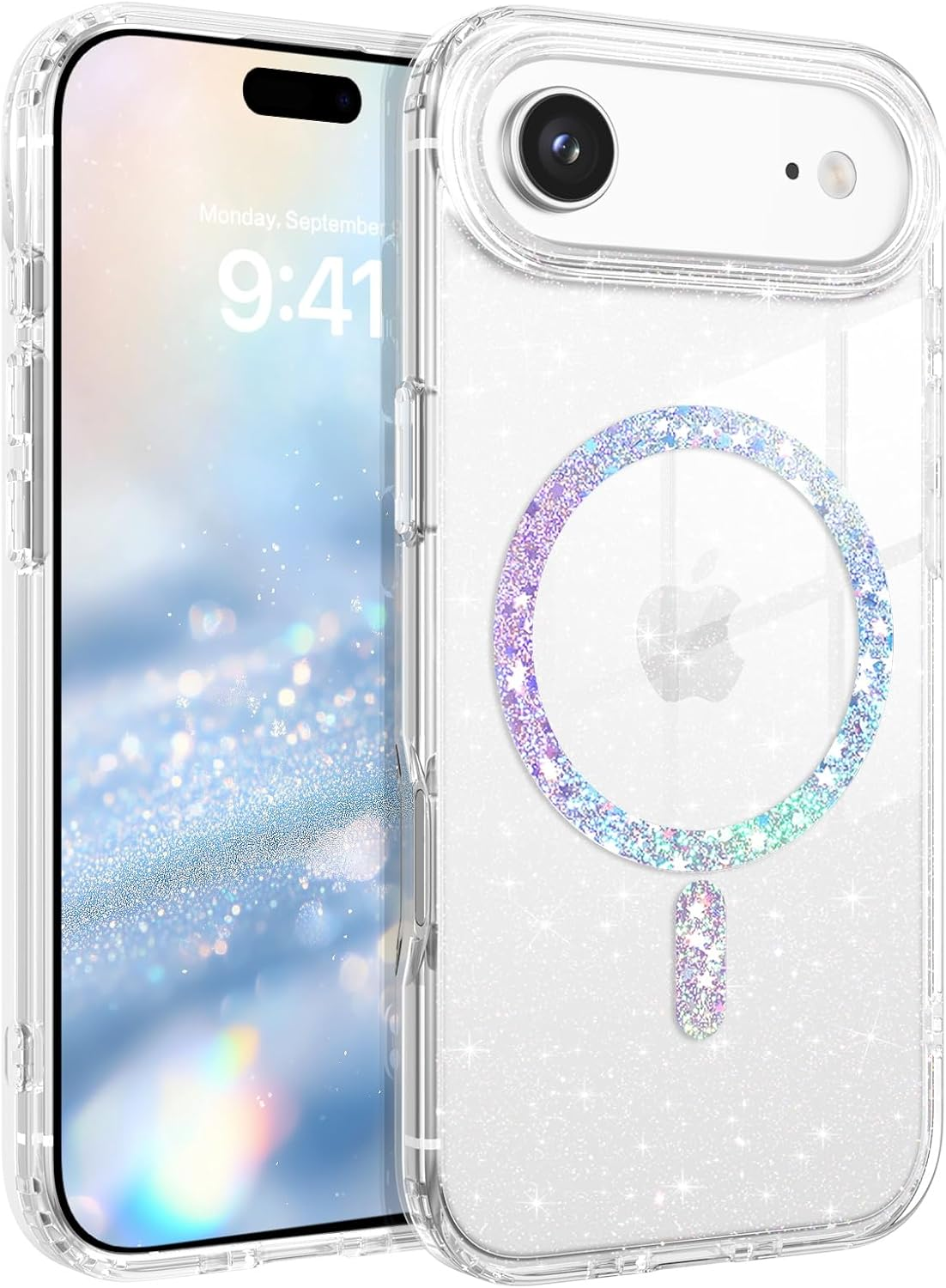 BENTOBEN Case for Iphone Air, Fancy Glitter Slim Magnetic Phone Case for Girls [Compatible with Magsafe] Cute Sparkle Colorful Bling Ring Non-Yellowing Cover for Iphone 17 Air 6.5 Inch 2025, Clear image number 2