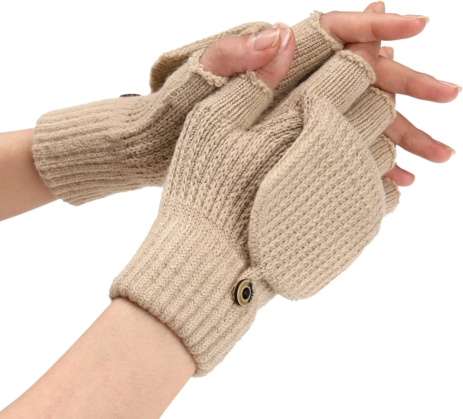 Women'S Breathable Gloves Winter Knit Convertible Fingerless Gloves Wool Gloves Thermal Gloves Unisex
