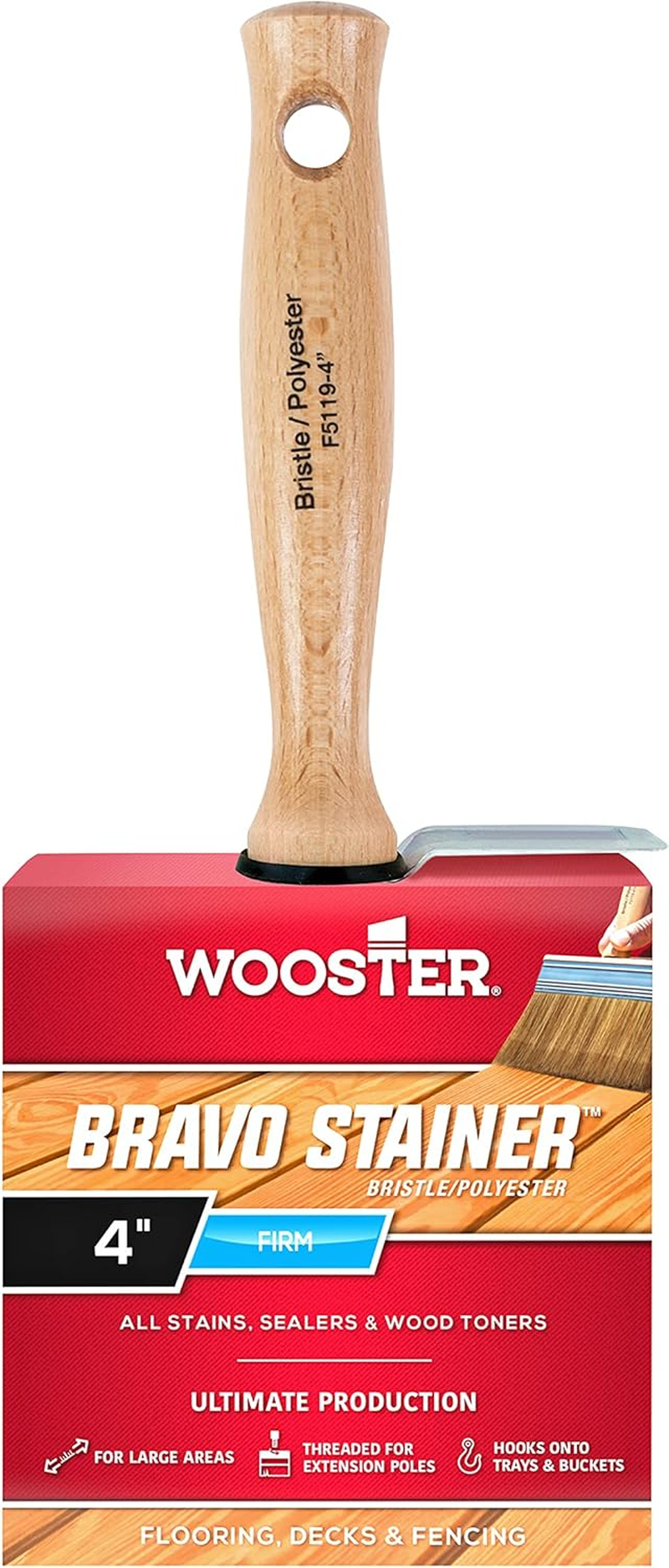 Wooster Brush F5119-4 Bravo Stainer Bristle/Polyester Stain Brush, 4 Inch, 4-Inch image number 1