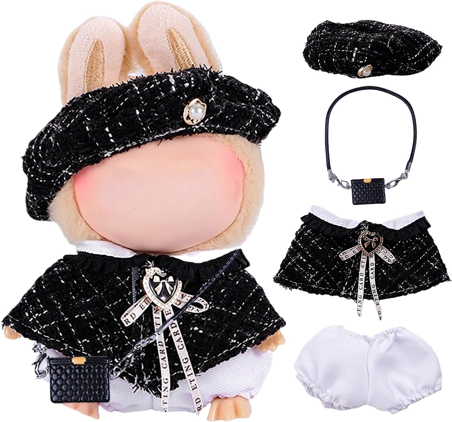 Ariker 4Pcs Handcrafted Doll Clothes Set for 17Cm Dolls (Blue Overalls Set) AK053BL