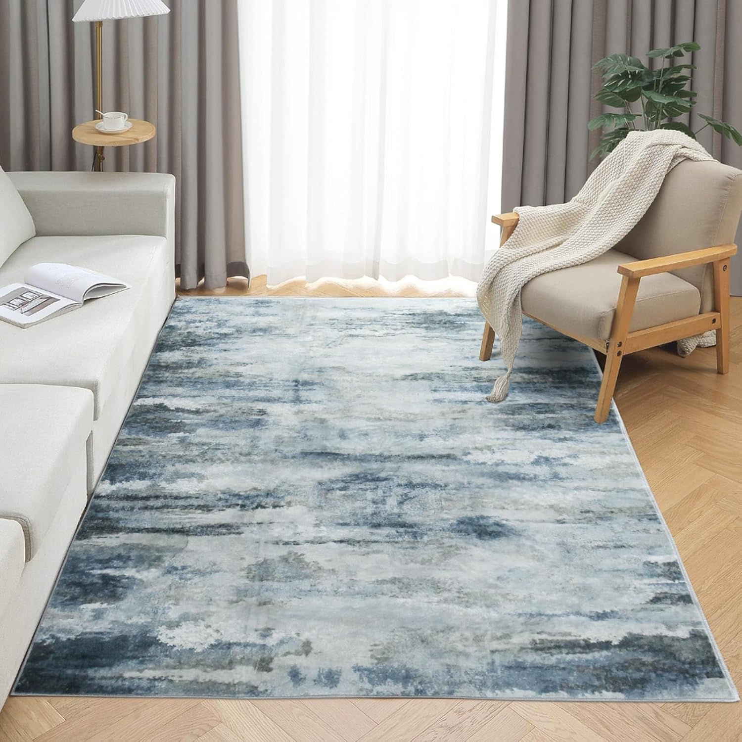 Bouzaak Area Rugs for Living Room Bedroom,Modern Floor Rugs Non-Slip Machine Washable Large Rugs Abstract Design Foldable Carpet for Home Decor (160 X 200Cm) image number 2